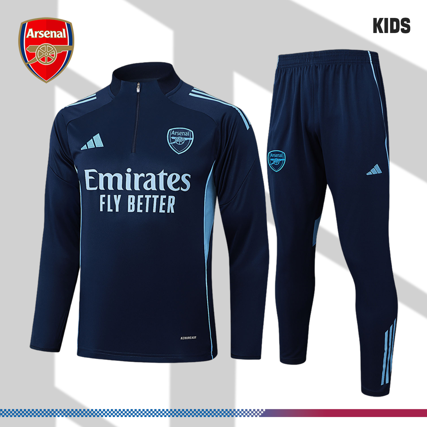 2025/2026 Arsenal Blue Kids Half Zip Training Clothes (Kids Kit)