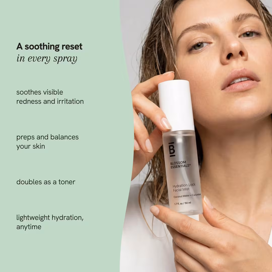 Blossom Essentials  Hydration Lock Facial Mist - Aloe & Coconut Water Spray for Sensitive, Dry Skin