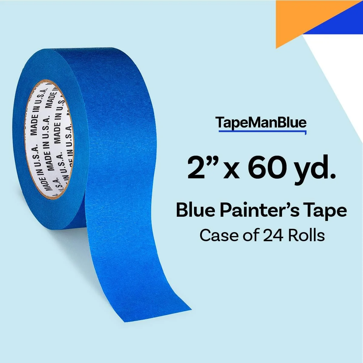 Blue Painters Tape 2 inch x 60 Yards - Case of 24 Rolls, Made in The USA (1.88 inch/48mm), Bulk Painters Tape, Leaves No Residue Behind, UV-Resistant,  Paint Lines
