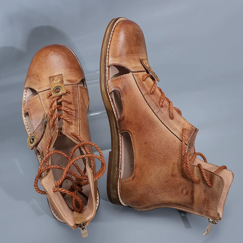 Original handmade first-layer cowhide Roman hollow Martin cool boots