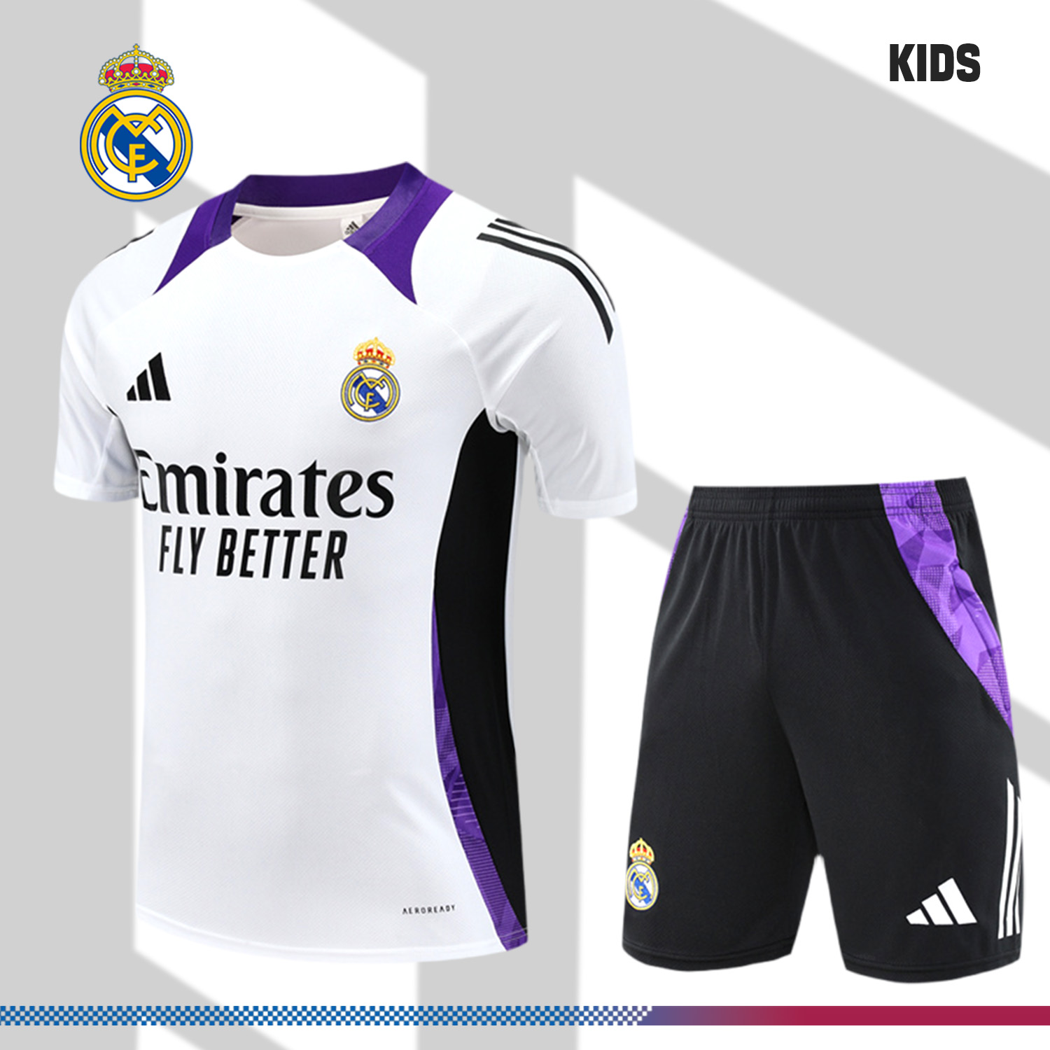 2024/2025 Real Madrid Purple Children's Short Sleeve Training Suit (Kids Kit)
