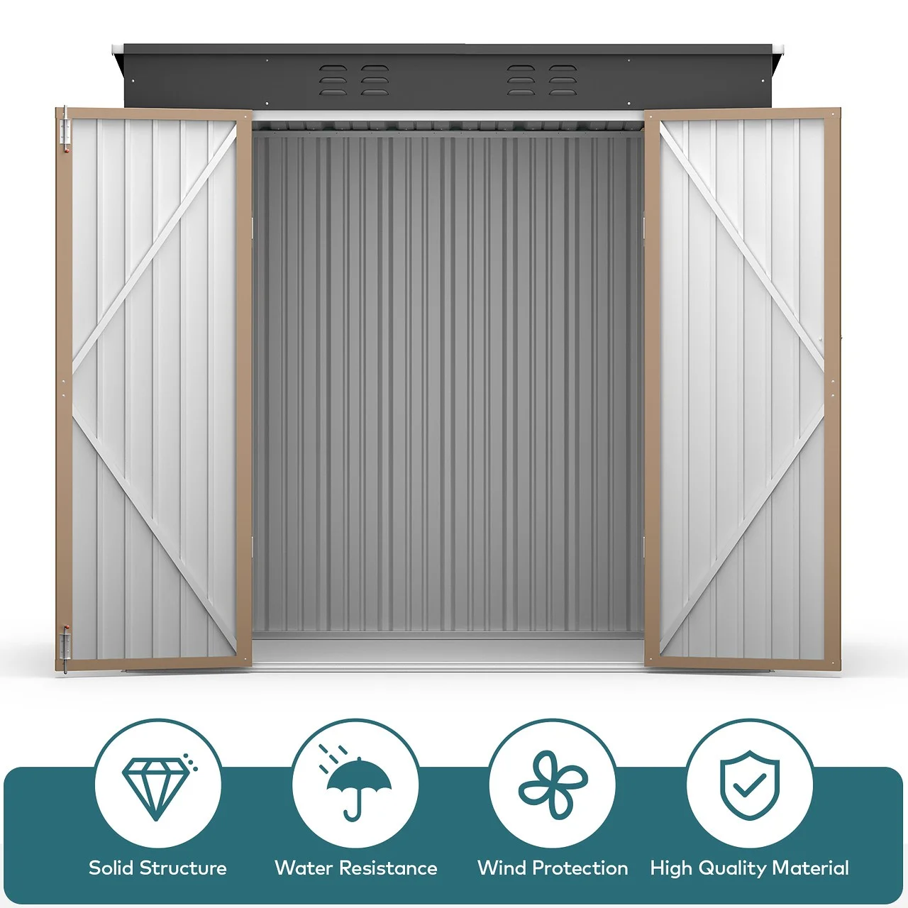 Lofka 6ft x 4ft Outdoor Storage Shed, Metal Garden Shed,Brown
