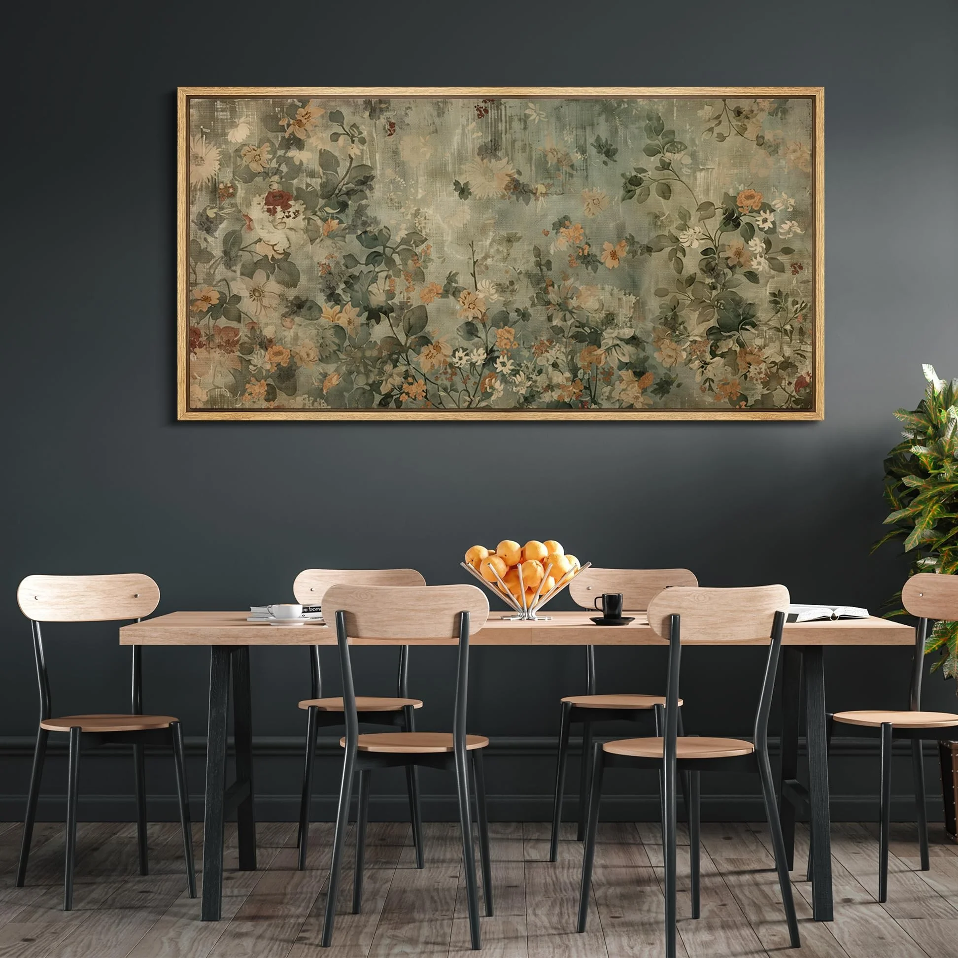 IDEA4WALL Extra Large Framed Canvas Print Wall Art Spring VIntage Floral Classic Art Traditional Oriental Landscape Wall Decor Oversized Artwork Relax/Calm for Living Room - 60"x30"