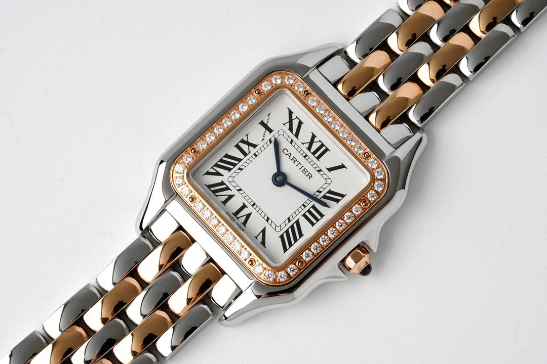 Cartier Watch PANTHERE 27MM PINK GOLD SILVER CASE DIAMOND BEZEL WHITE DIAL