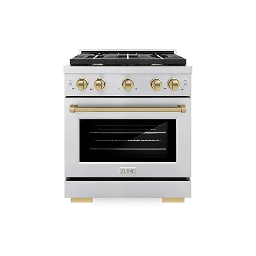 ZLINE Autograph Edition 30 in. 4.2 cu. ft. Paramount Gas Range with 4 Burner Cooktop and Convection Gas Oven in Stainless Steel and Champagne Bronze Accents (SGRZ-30-CB)