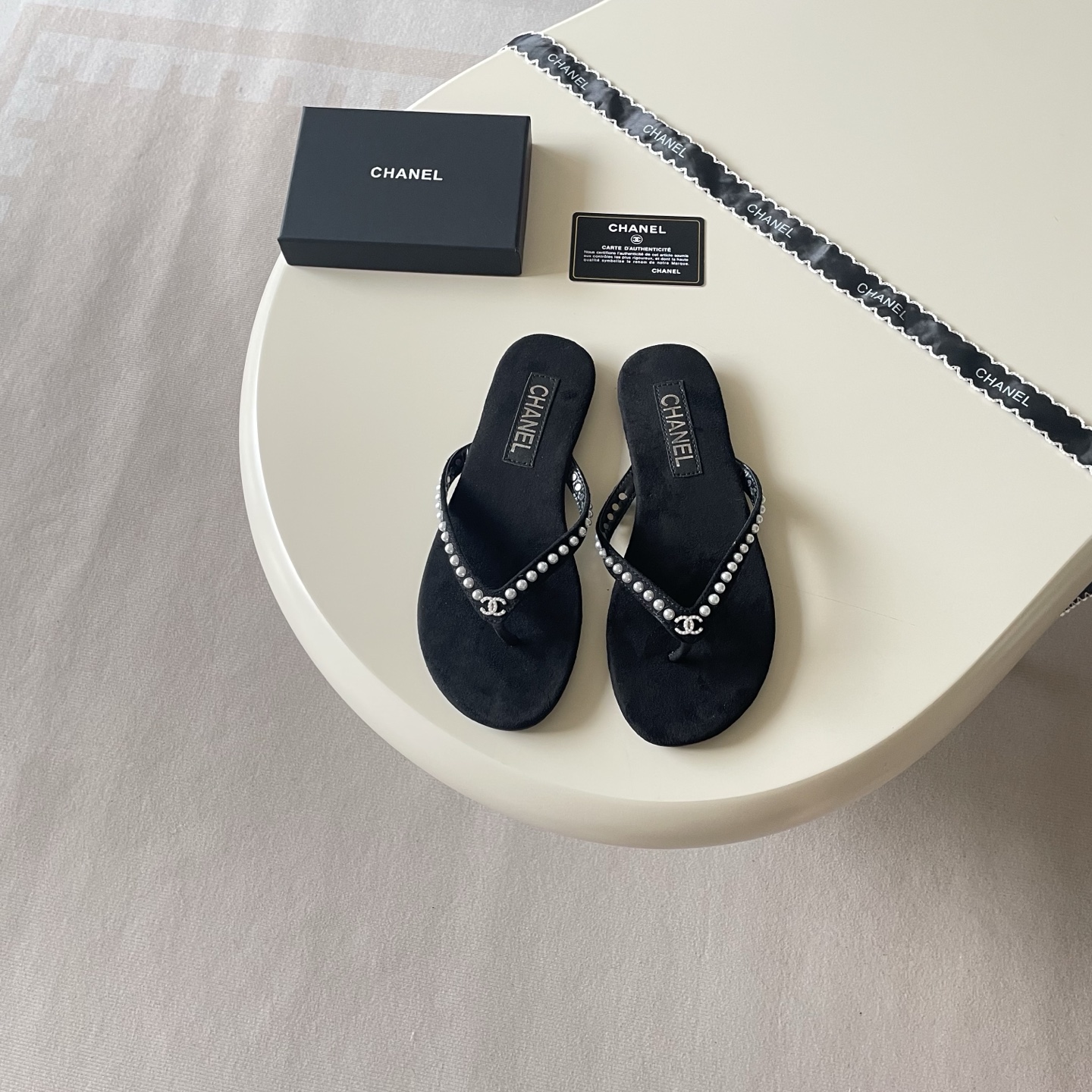 Chanel CC Logo Embellished Thong Sandals