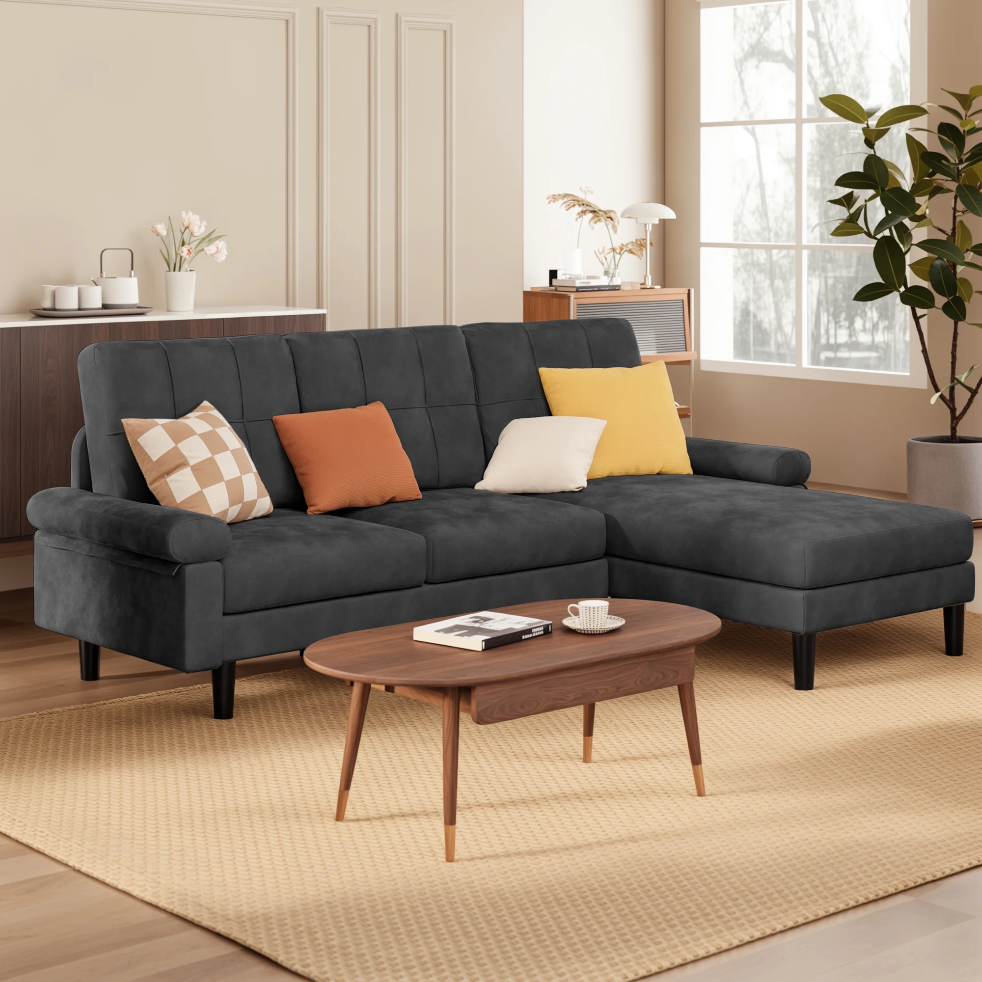 Lofka Sectional Couch, Convertible L Shaped Couches for Living Room, Upgraded Sofas for Small Spaces, Black