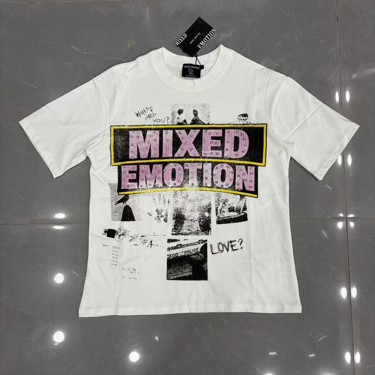 Vintage collage pink short-sleeved shirt with diamond-shaped letter print