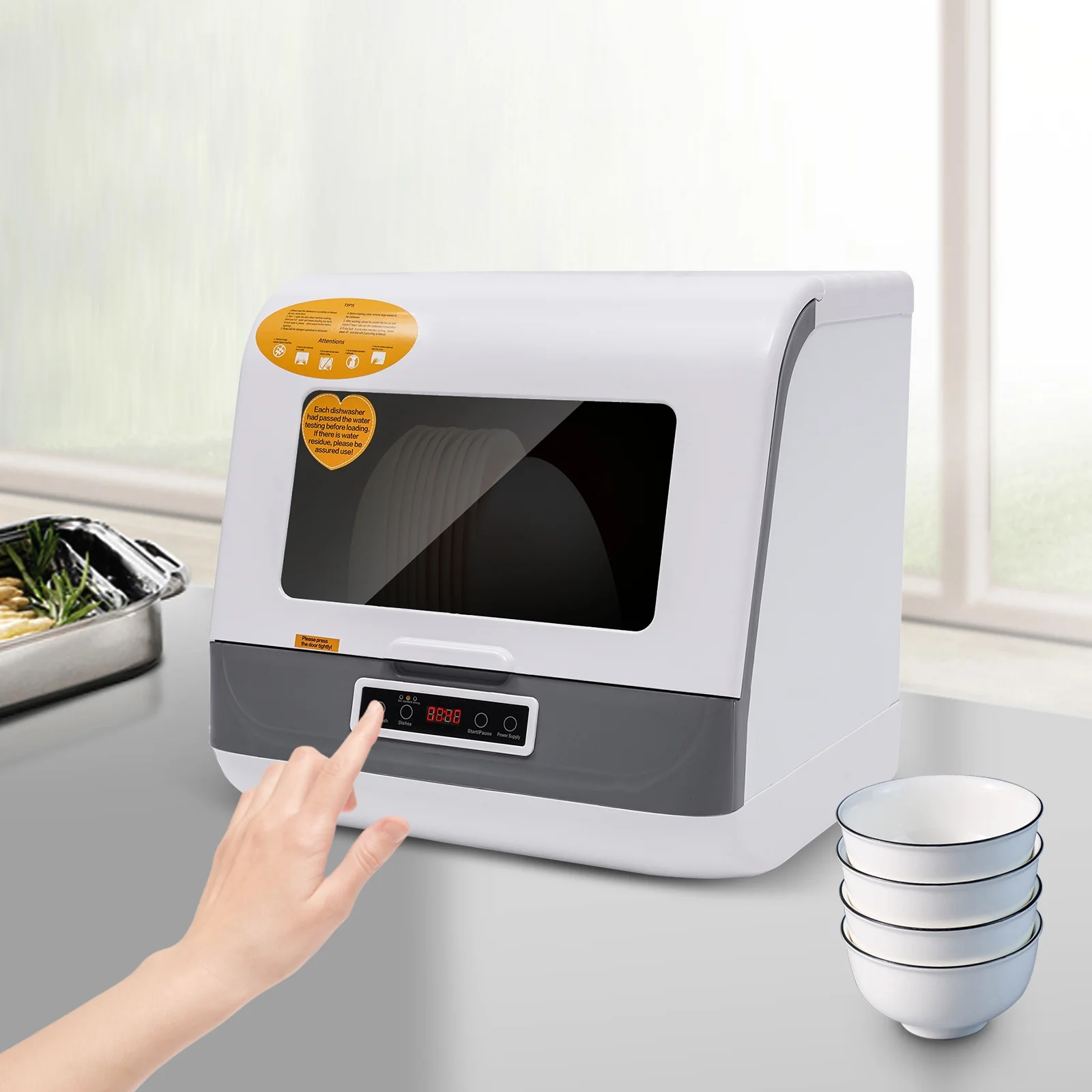 Peakora Portable Countertop Dishwasher, 3-in-1 Function Flip-Top Dishwasher, 800w Mini Dishwasher for Small Households Apartments Boats 17.72*15.75*17.32in
