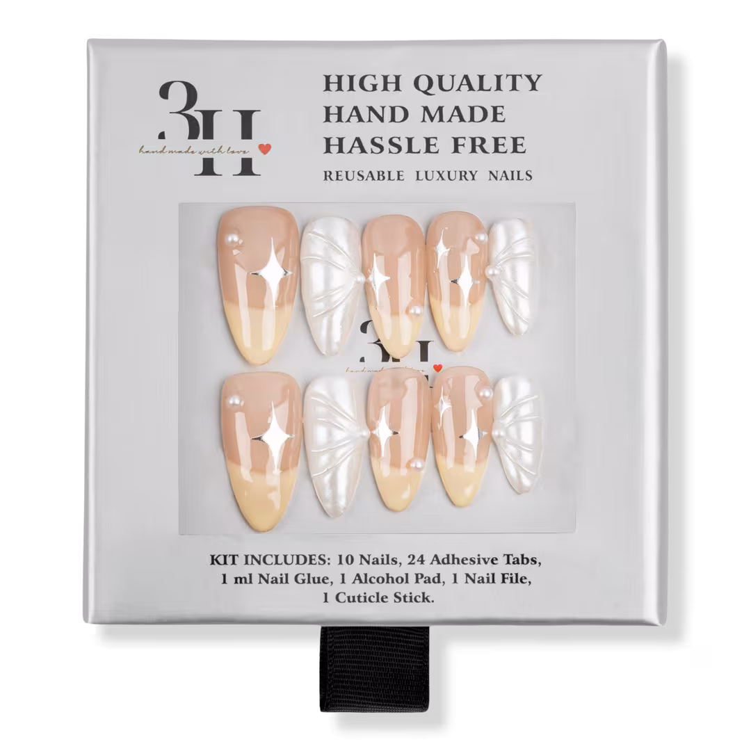 3H Nails  Lemon Star Medium Almond Press-On Nails