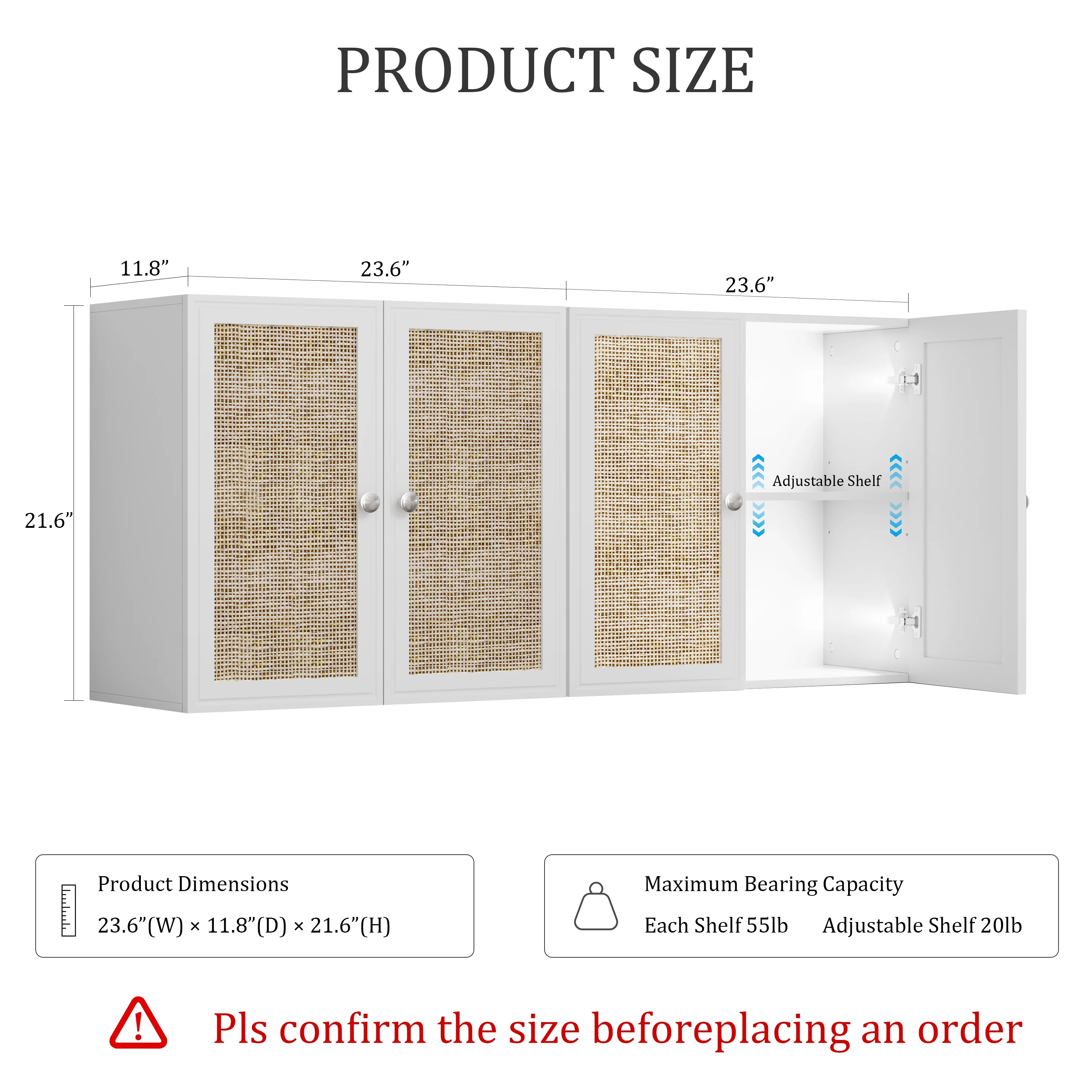POLIHOME Wall Cabinet Storage-Rattan Laundry Cabinet,Wall Mounted Cabinet with Adjustable Shelves, 24INCH X 2PCSWhite