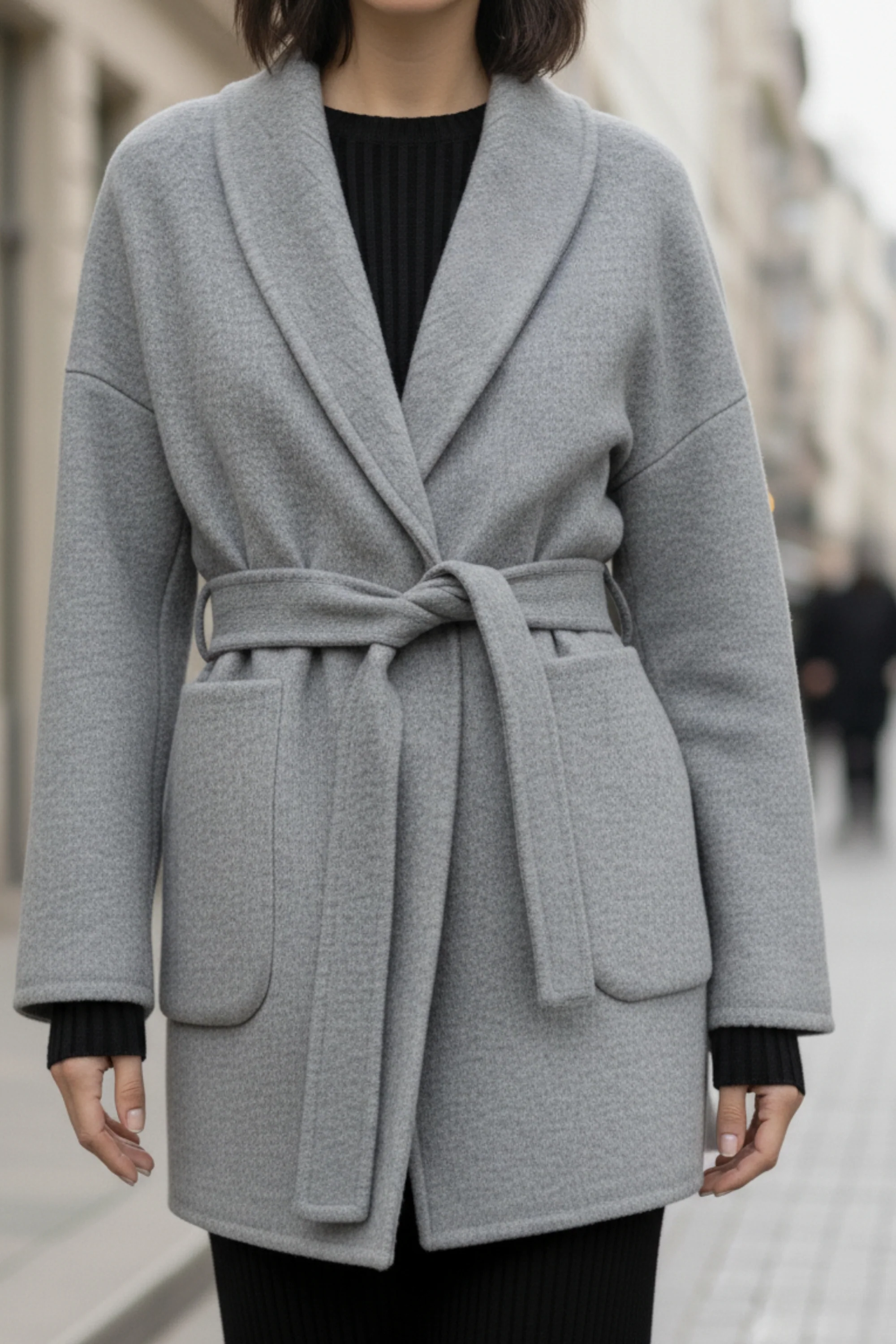 Slate Mist Belted Double-Sided Cashmere Blazer