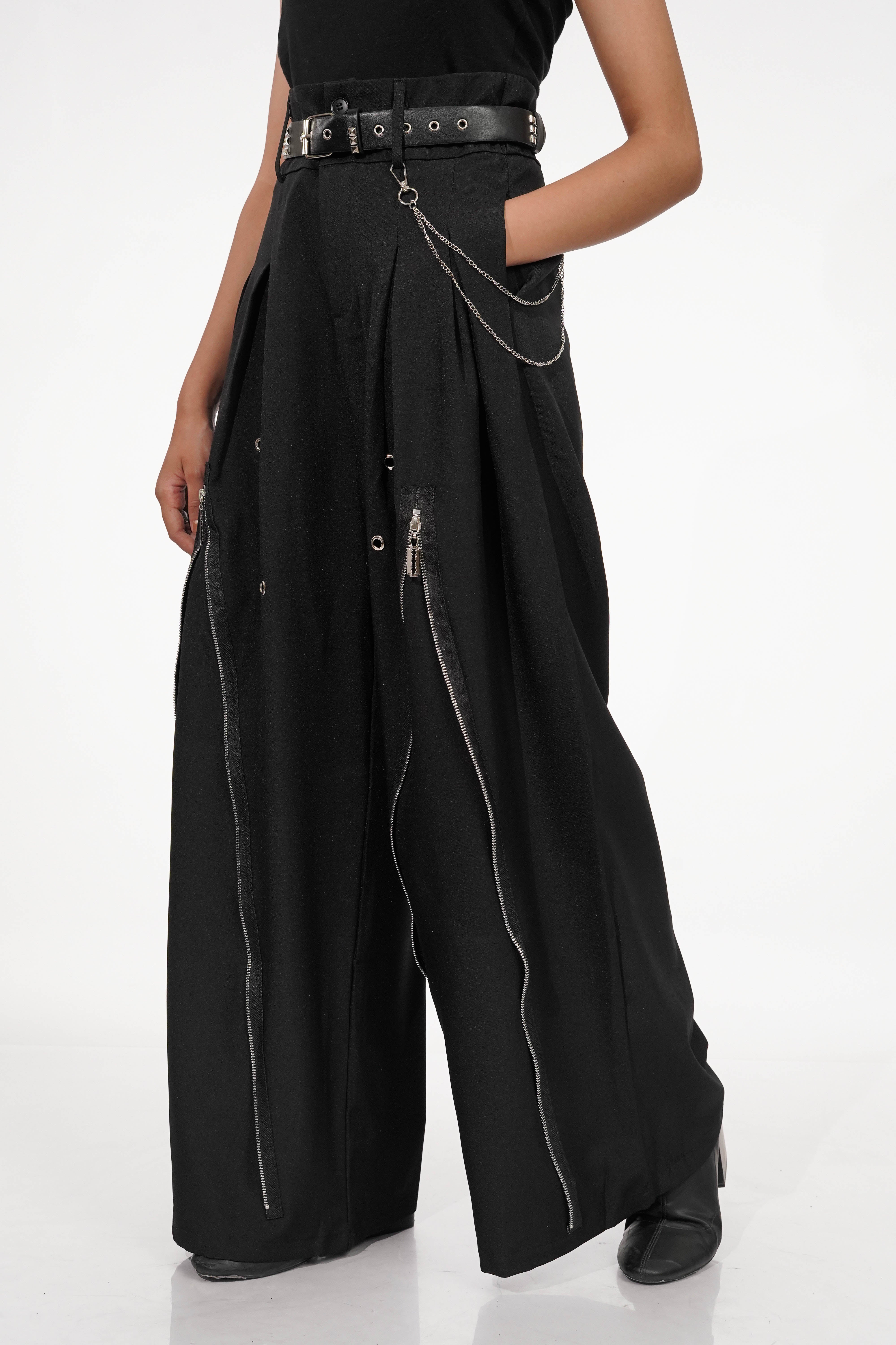 Shay Black Zip-detail Wide Pants