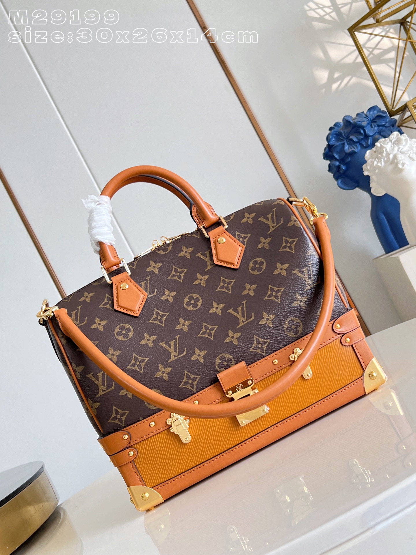 【15A】  LV Speedy Bandoulière 22/30 Out Of The Trunk Classic Monogram Canvas Leather Tan Trunk Bottom Handbag