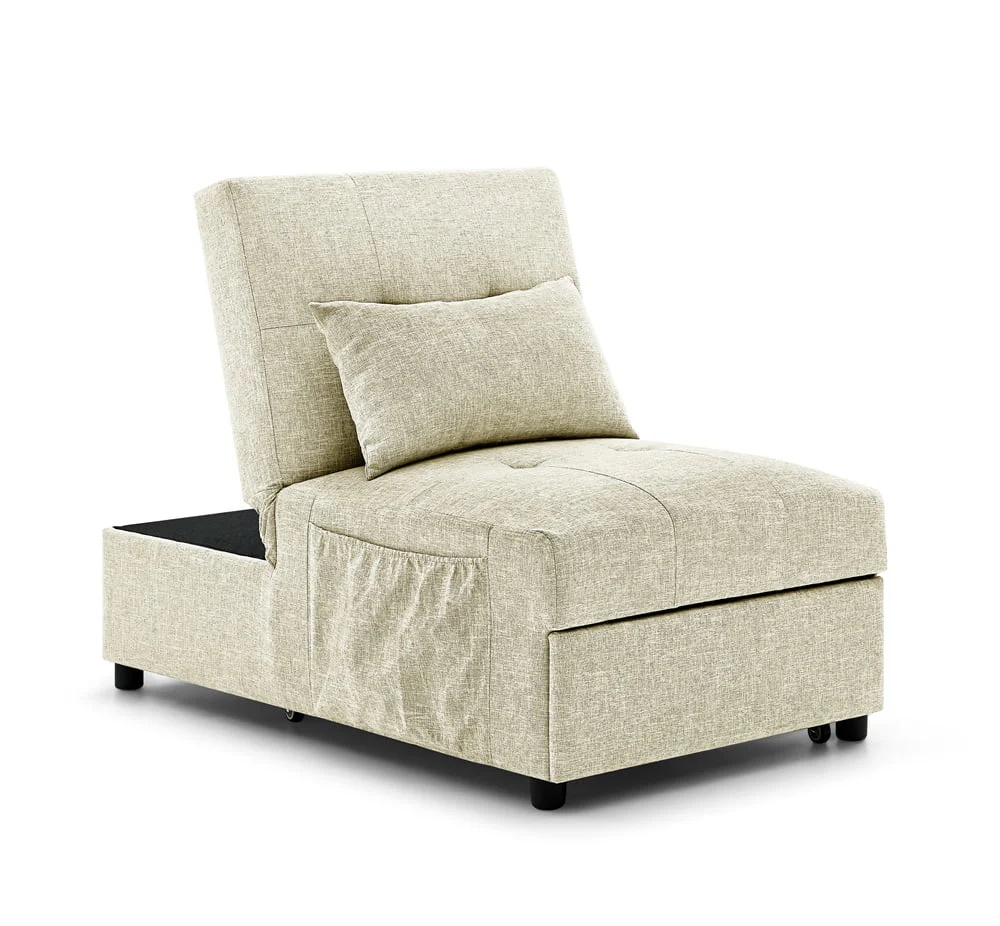 Ottoman Sofa Bed, 4 in 1 Multi-Function Folding Sleeper Couch Bed with Large Pockets and Pillow, Modern Convertible Chaise Lounge Chair with Adjustable Backrest for Living Room Small Apartment, Beige