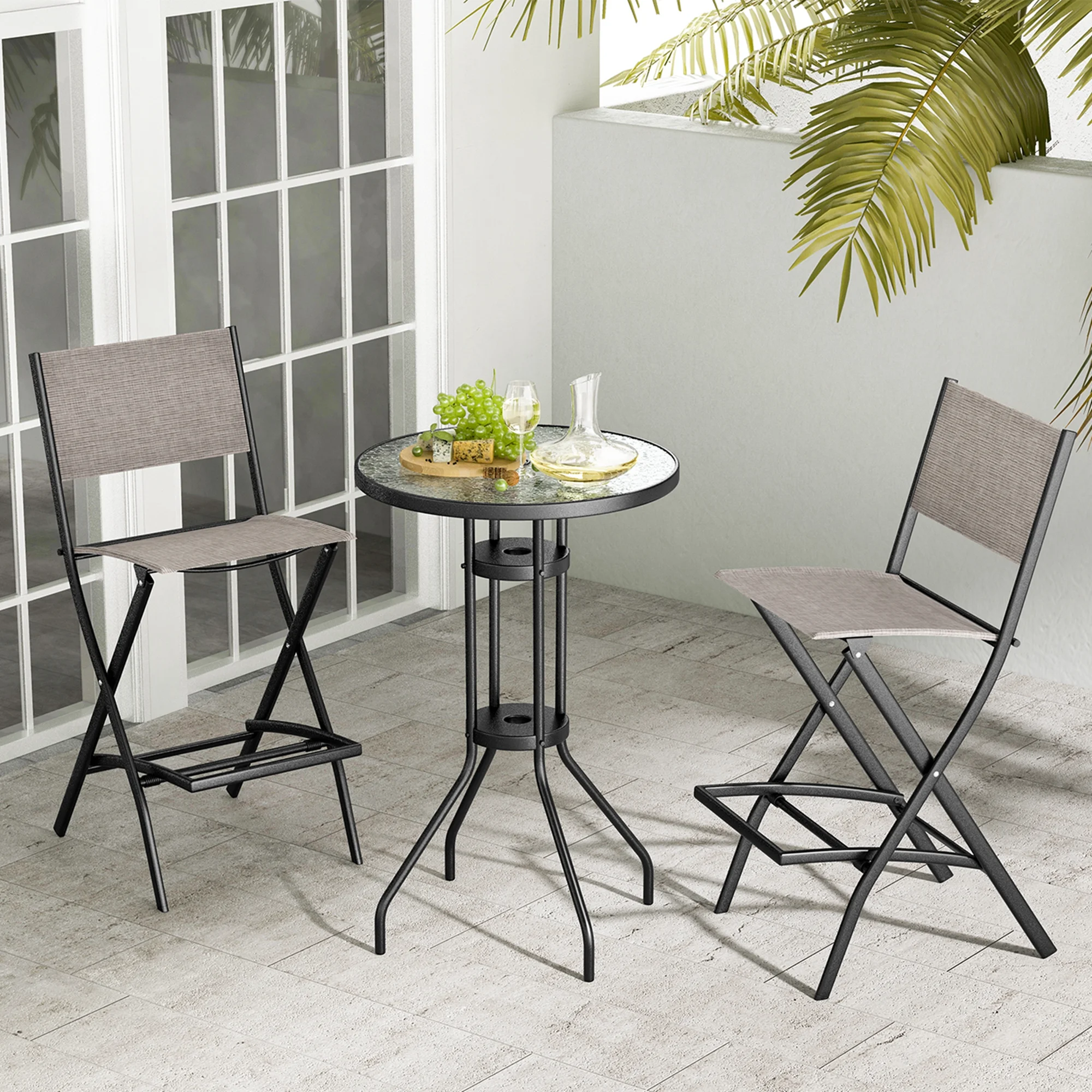 Costway Set of 2 Outdoor Bar Chair Folding Bar Height Stool with Metal Frame Coffee