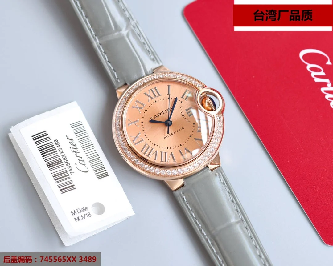 Cartier Watch BALLON BLEU 33MM ROSE GOLD GREY LEATHER