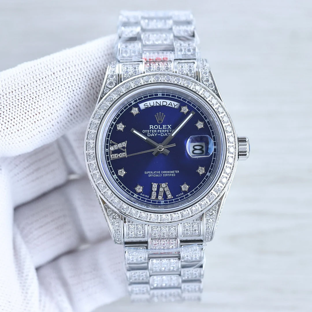 Rolex Watch DAY-DATE 41 SILVER CUSTOM ALL DIAMOND Watch