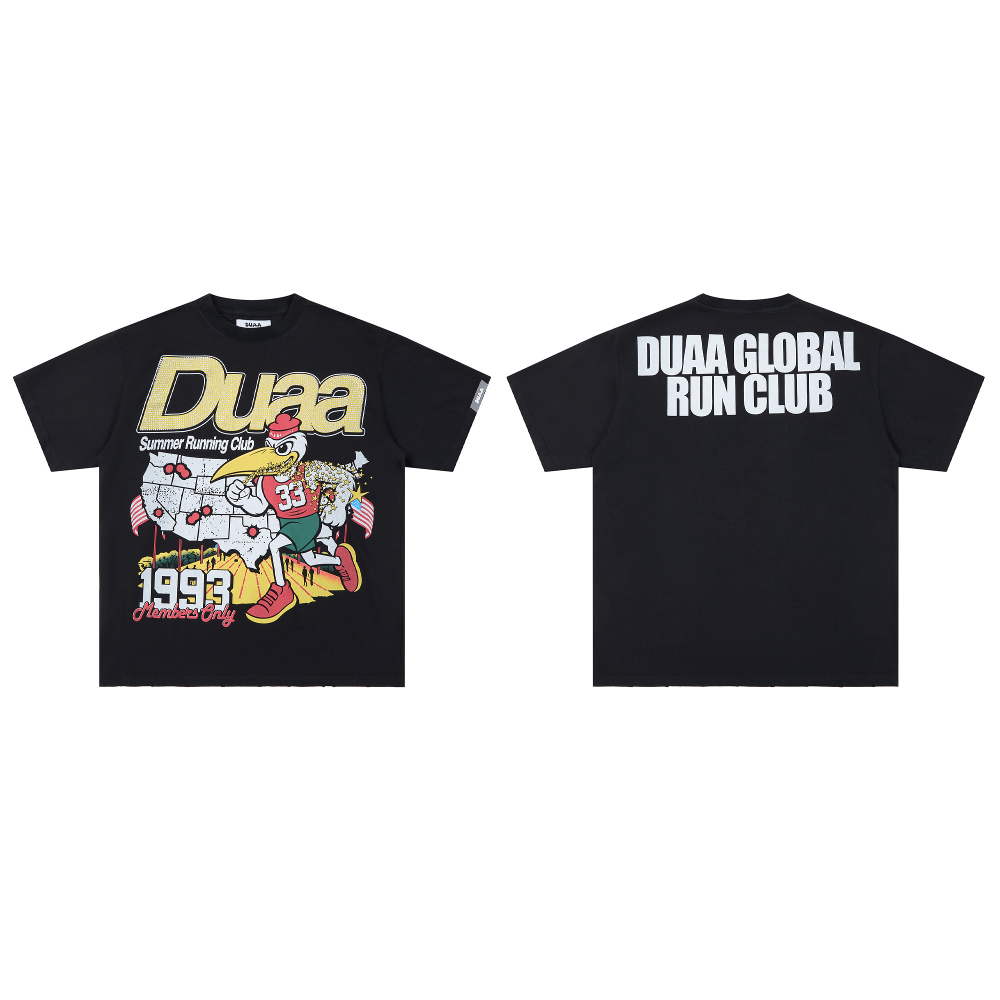 1993 fashionable trendy brand rhinestone-decorated ripped short-sleeved T-shirt