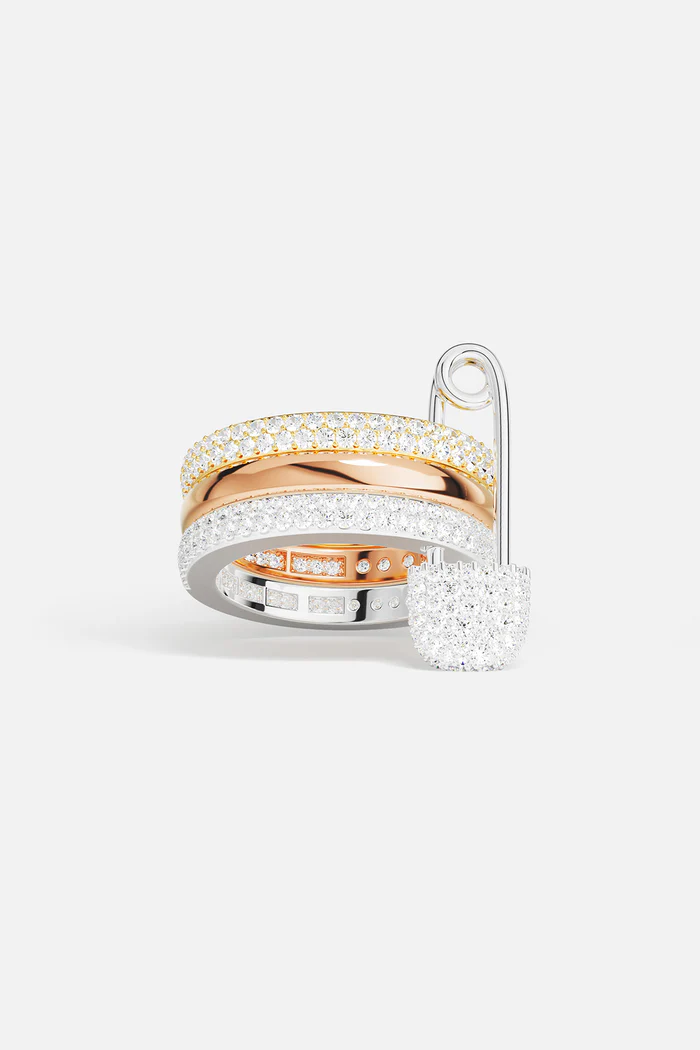 Anello a triplo cerchio con spilla da balia, LOVE, SMILE, BONHEUR