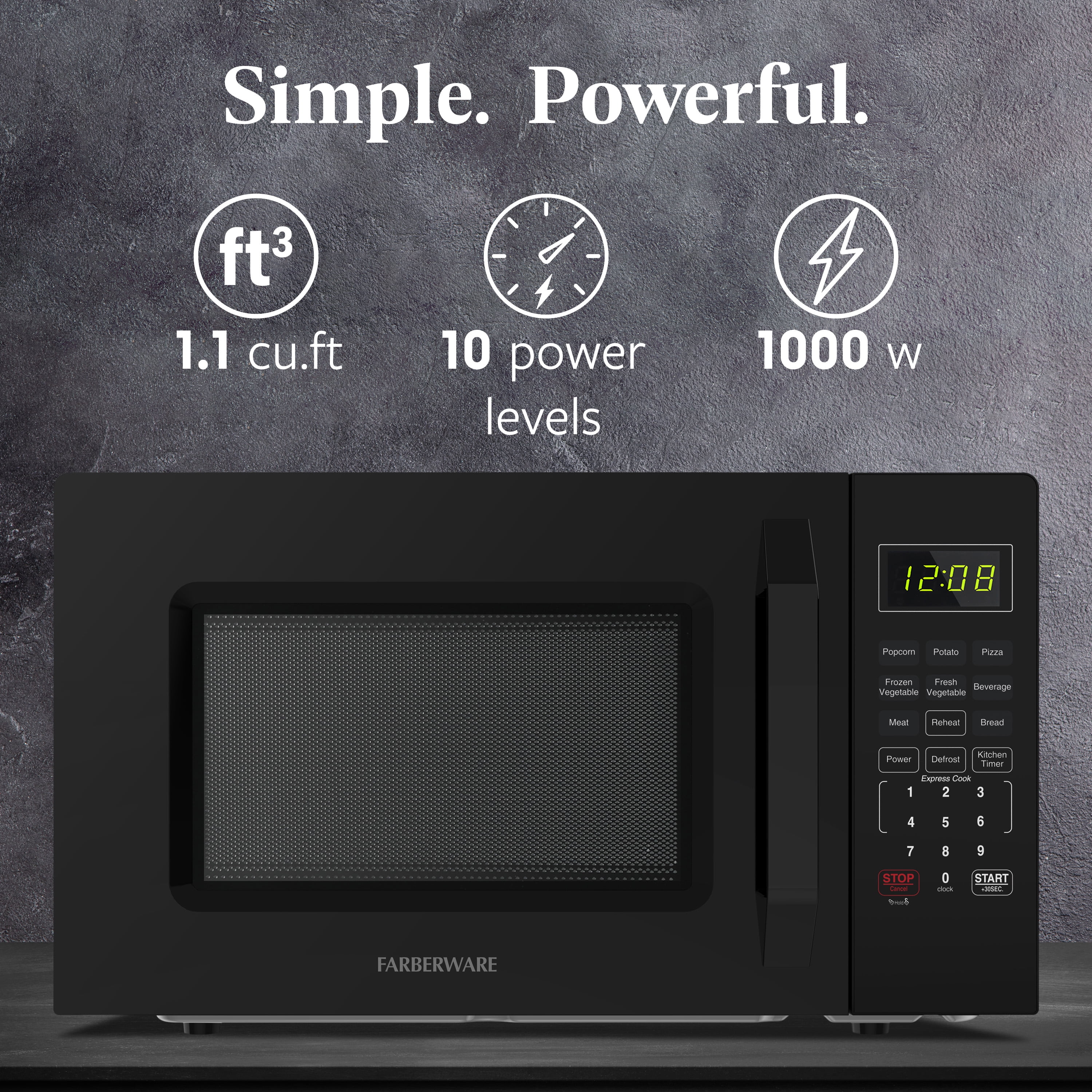 Farberware 1.1 Cu. Ft. 1000-Watt Compact Microwave Oven, Black