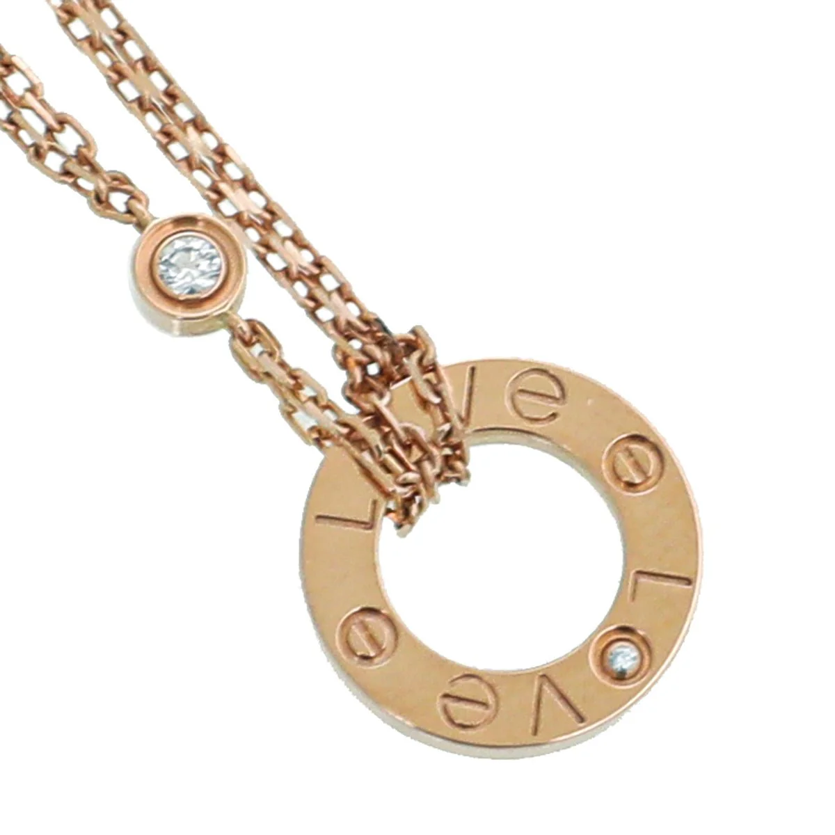 Cartier 18K Rose Gold 2 Diamond Love Necklace