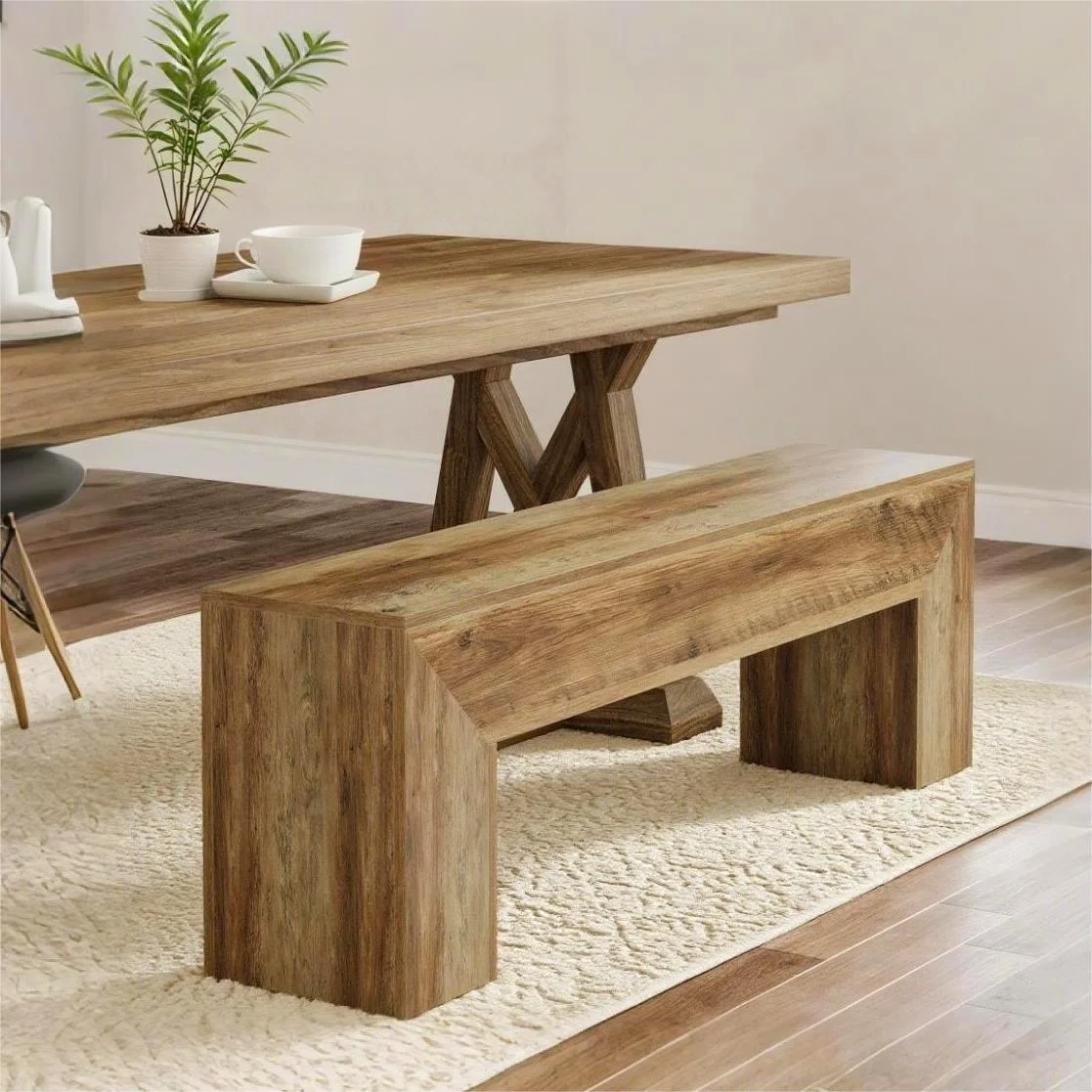 Fnova 47" Wooden Entryway Bench, Farmhouse Wooden Shoe Bench, Indoor End of Bed Stool for 1-2, Long Kitchen Table Seat Dining Seat for Entryway, Hallway, Living Room