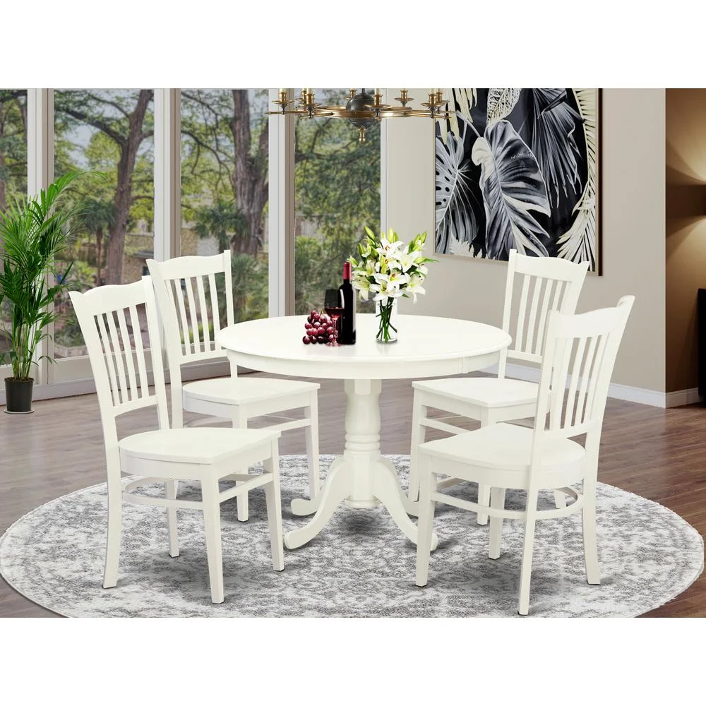East West Furniture Antique 5-piece Wood Kitchen Table Set in Linen White