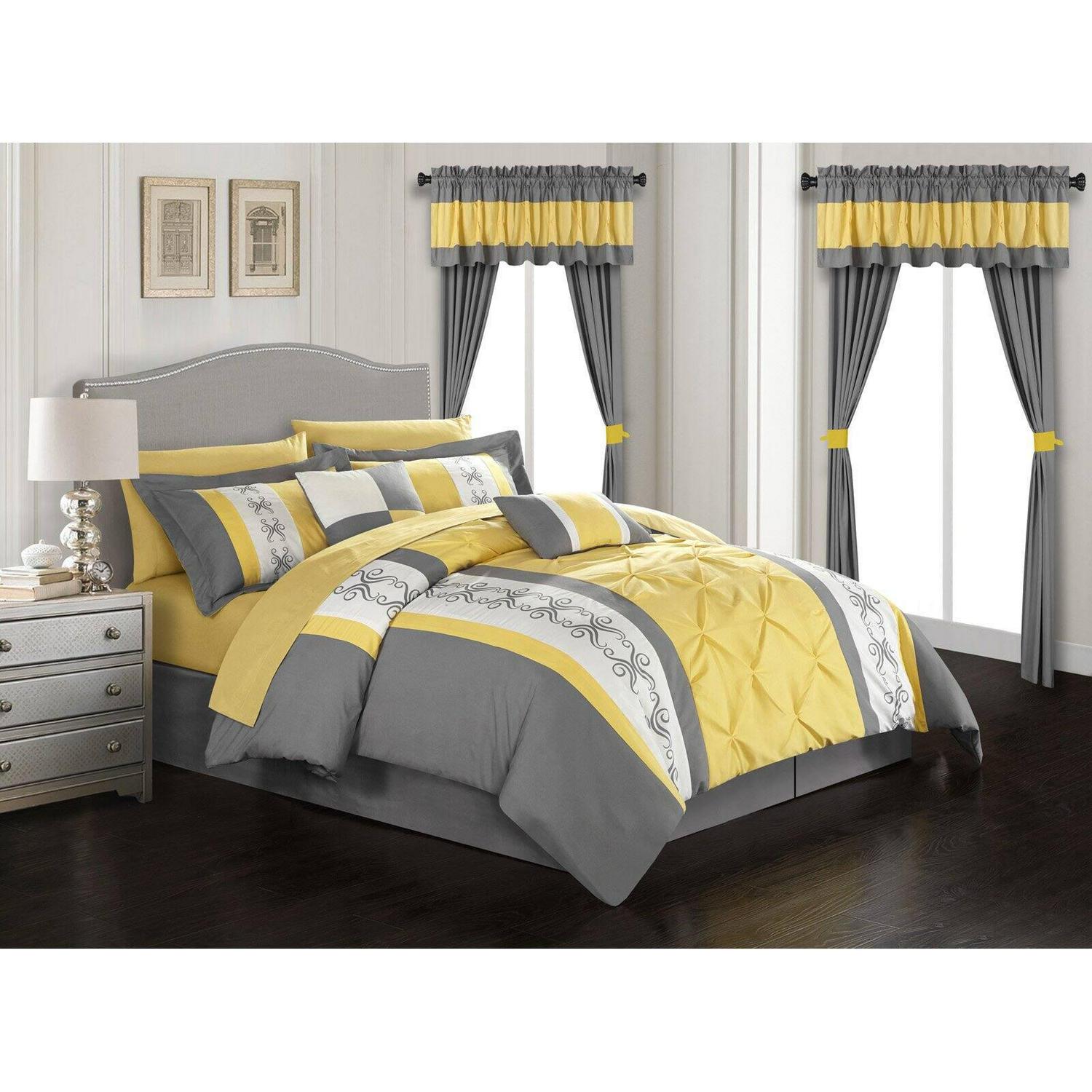 Adara 20 Piece Comforter Set Color Block Pinch Pleat Pintuck Design