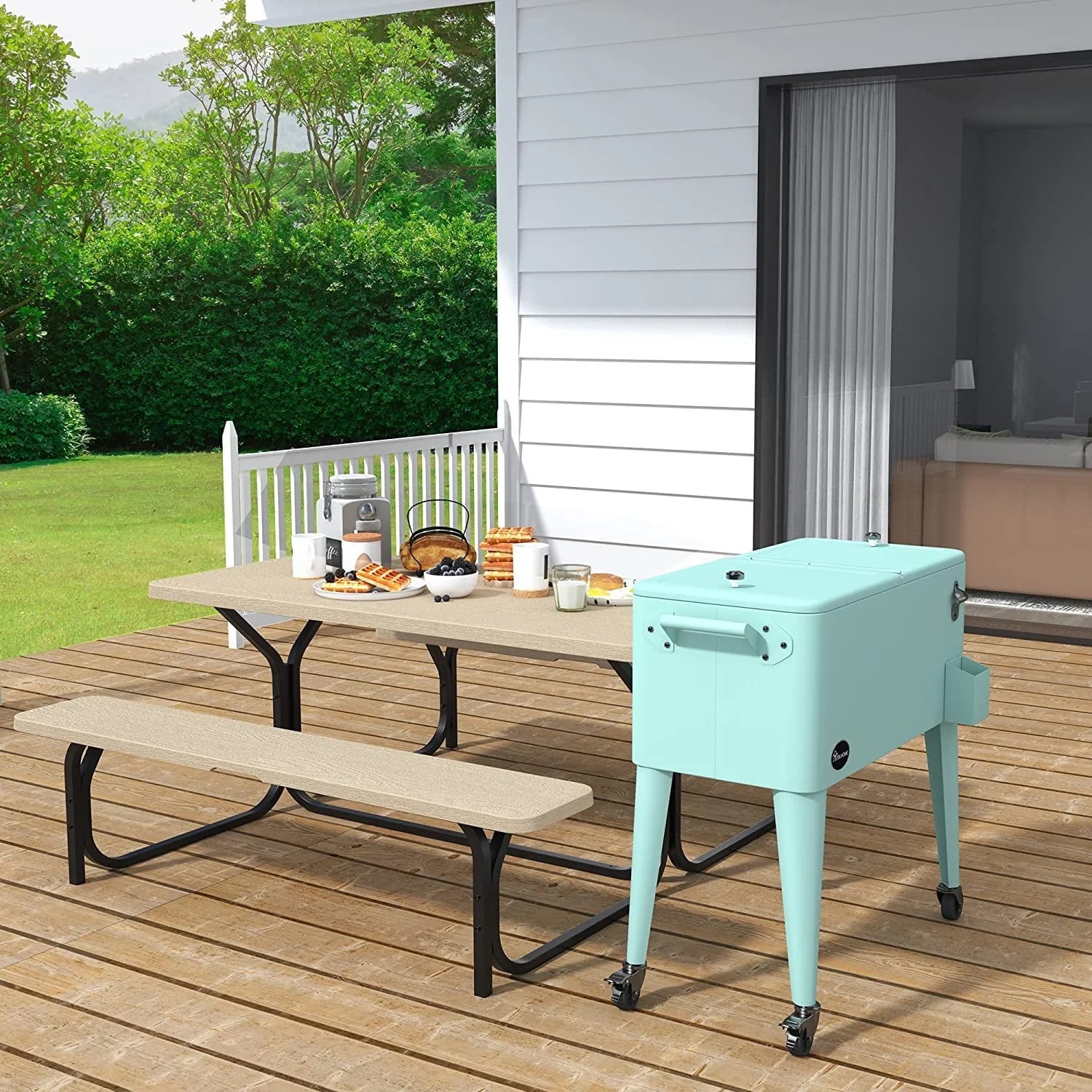 Dextrus 80 Quart Rolling Cooler Cart with Bottle Opener Drainage, Portable Patio Cooler Rolling on Wheels, Outdoor Rolling Beverage Cart Drink Cooler for Patio Pool Deck Party Cookouts