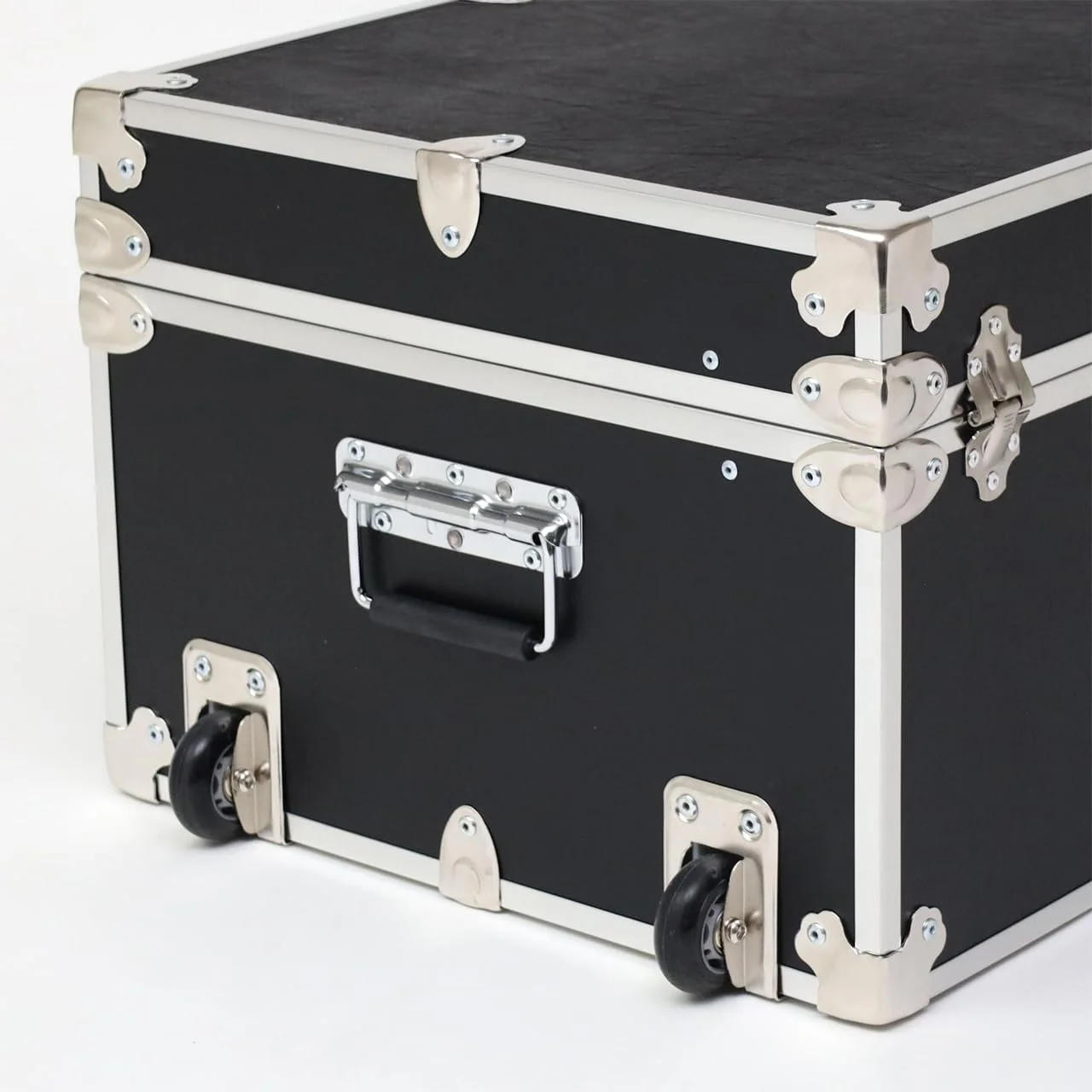 Rhino Trunk & Case Small Essential Summer Camp Trunk with Wheels - Camping Storage Chest - Ideal Footlocker for Campers - Strong 1000+ Pound Sitting Capacity Trunks 30"x17"x13" (Black)