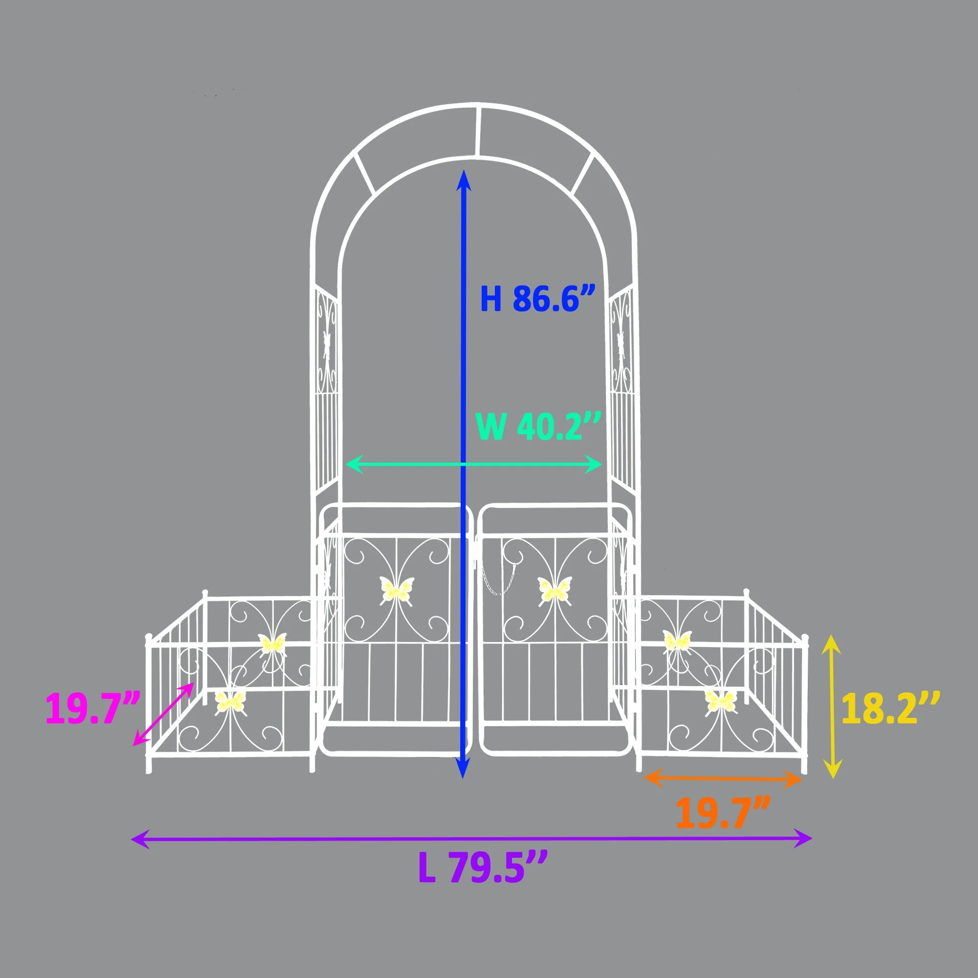 Garden Arch Metal Garden Arch with Gate 79.5'' Wide x 86.6'' High Climbing Plants Support Rose Arch Outdoor Cream White,Garden Trellis