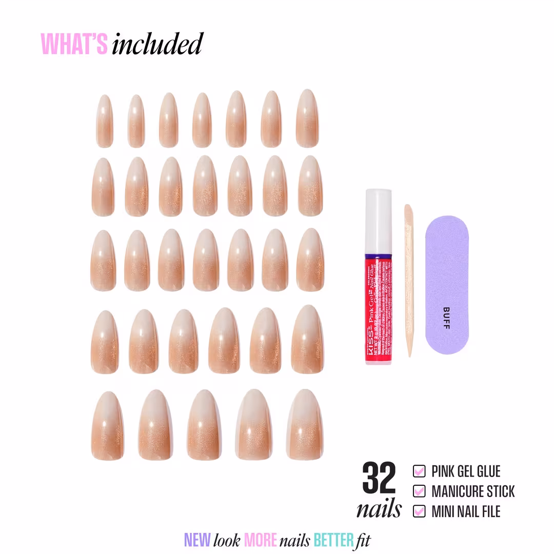 Kiss  Glam Embellished Long Almond Press On Nails, Day n Night