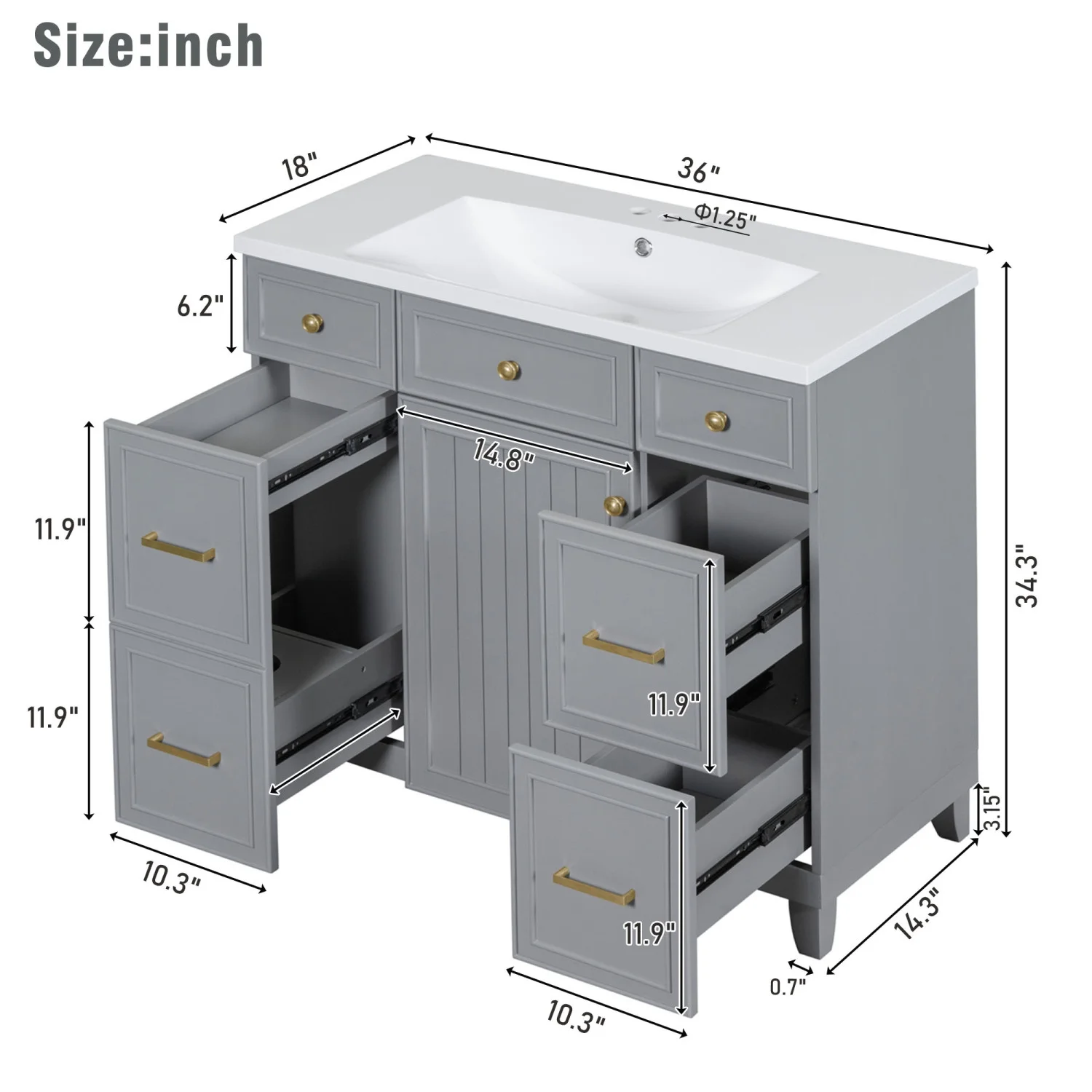 Harper & Bright Designs 36" Bathroom Cabinet Vanity with Sink Combo, Bathroom Storage Cabinet with Drawer and Doors, Gray