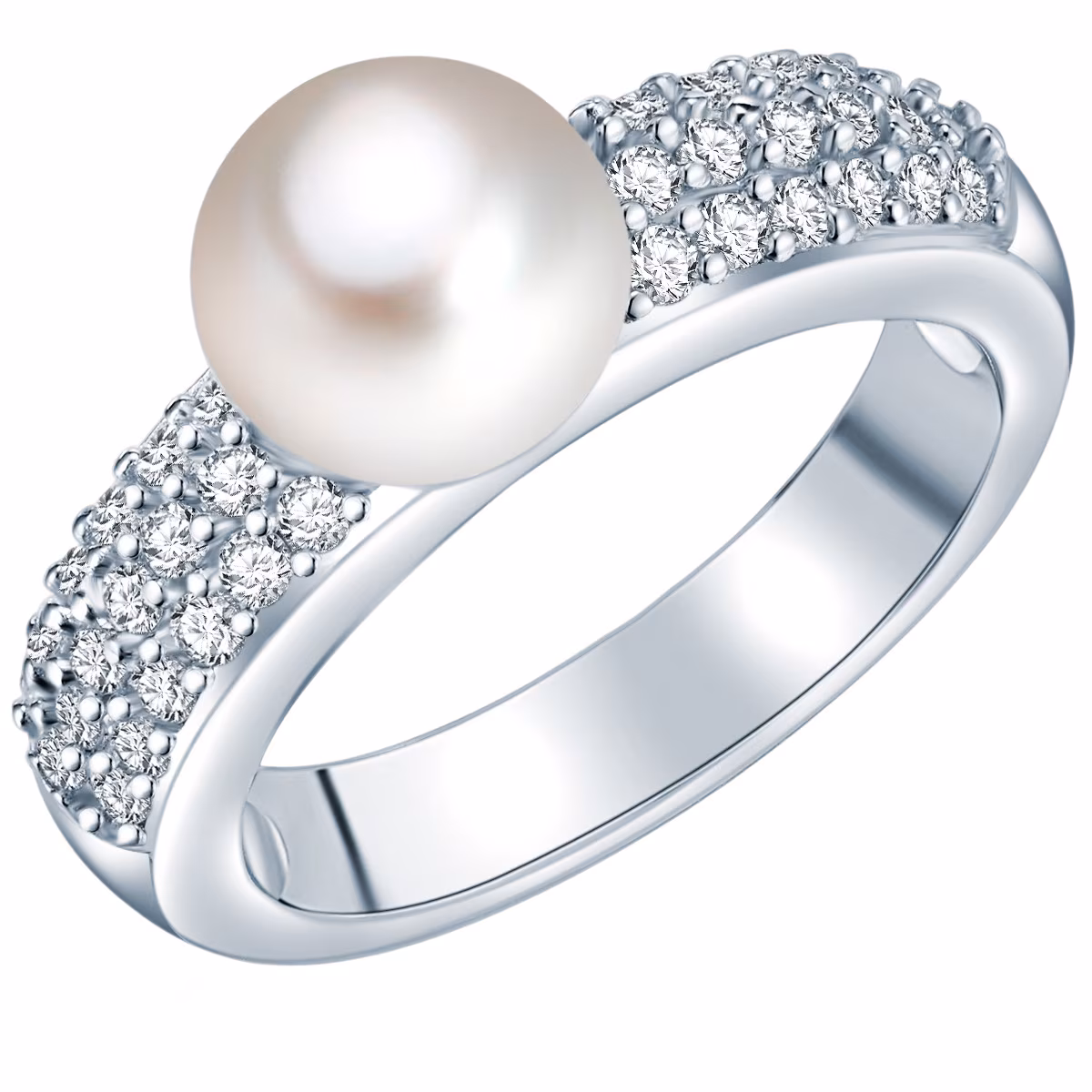 Perlen-Ring aus Sterling Silber in silber mit Zirkonia Süßwasser-Zuchtperle