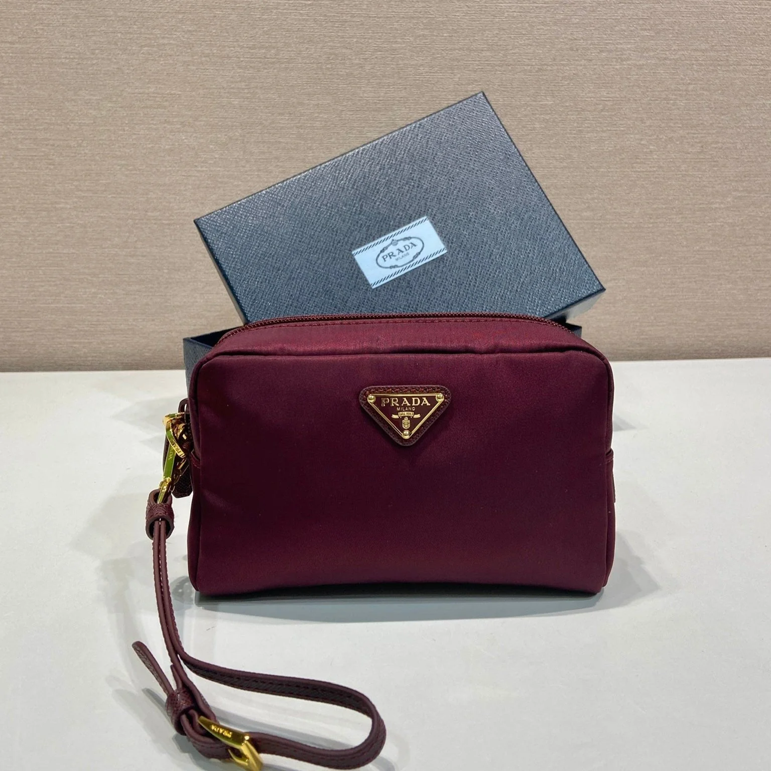Prada Wallets clutch large 17 burgundy nylon fabric