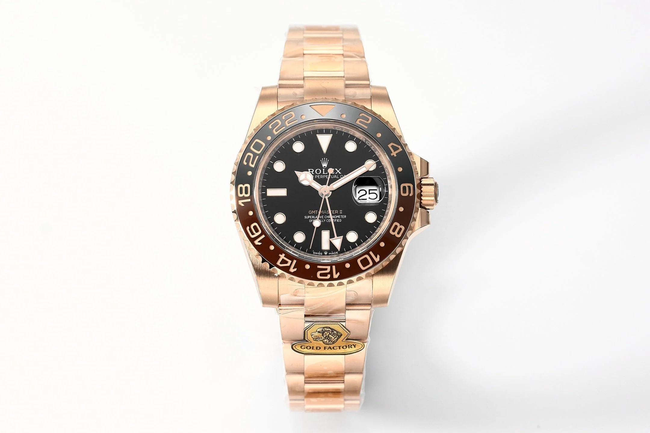 Rolex Watch 25 GMT- Master 40mm Pink Gold Black Dial