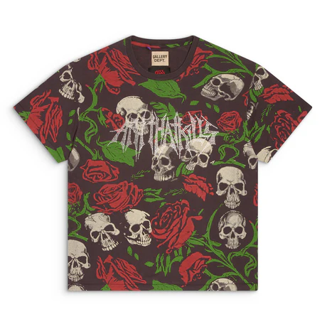 Summer enthusiastic rose skull print short-sleeved shirt