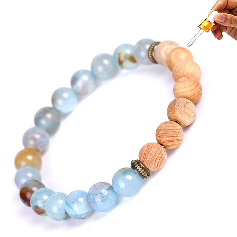PT40P-Natural Lava Stone Diffuser Bracelet with Crack Agate and Wood Beads 8mm Aromatherapy Bracelet