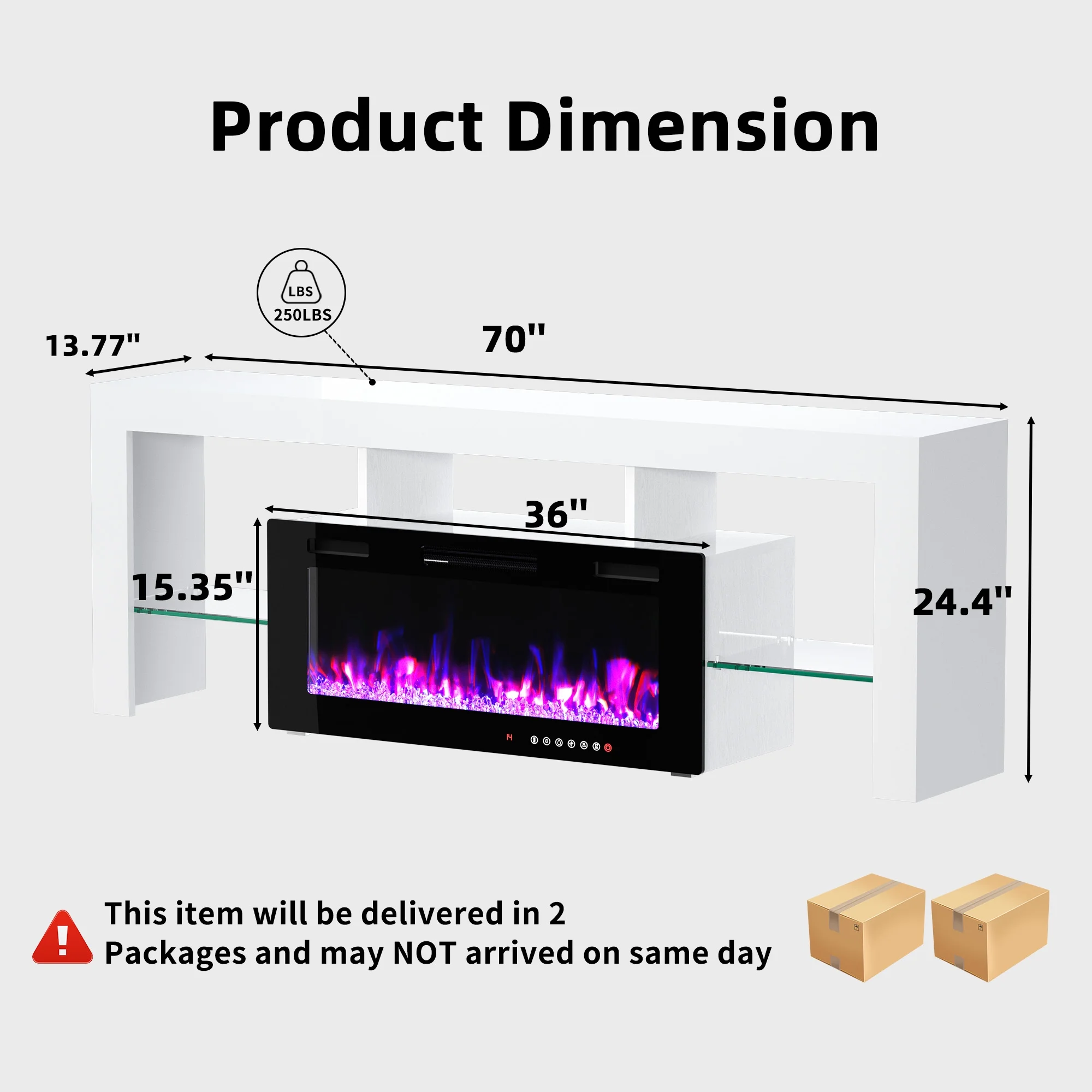 70" Electric Fireplace TV Stand by GetYes - Sleek White Design with Adjustable Flame & Remote Control, Perfect for Living Room