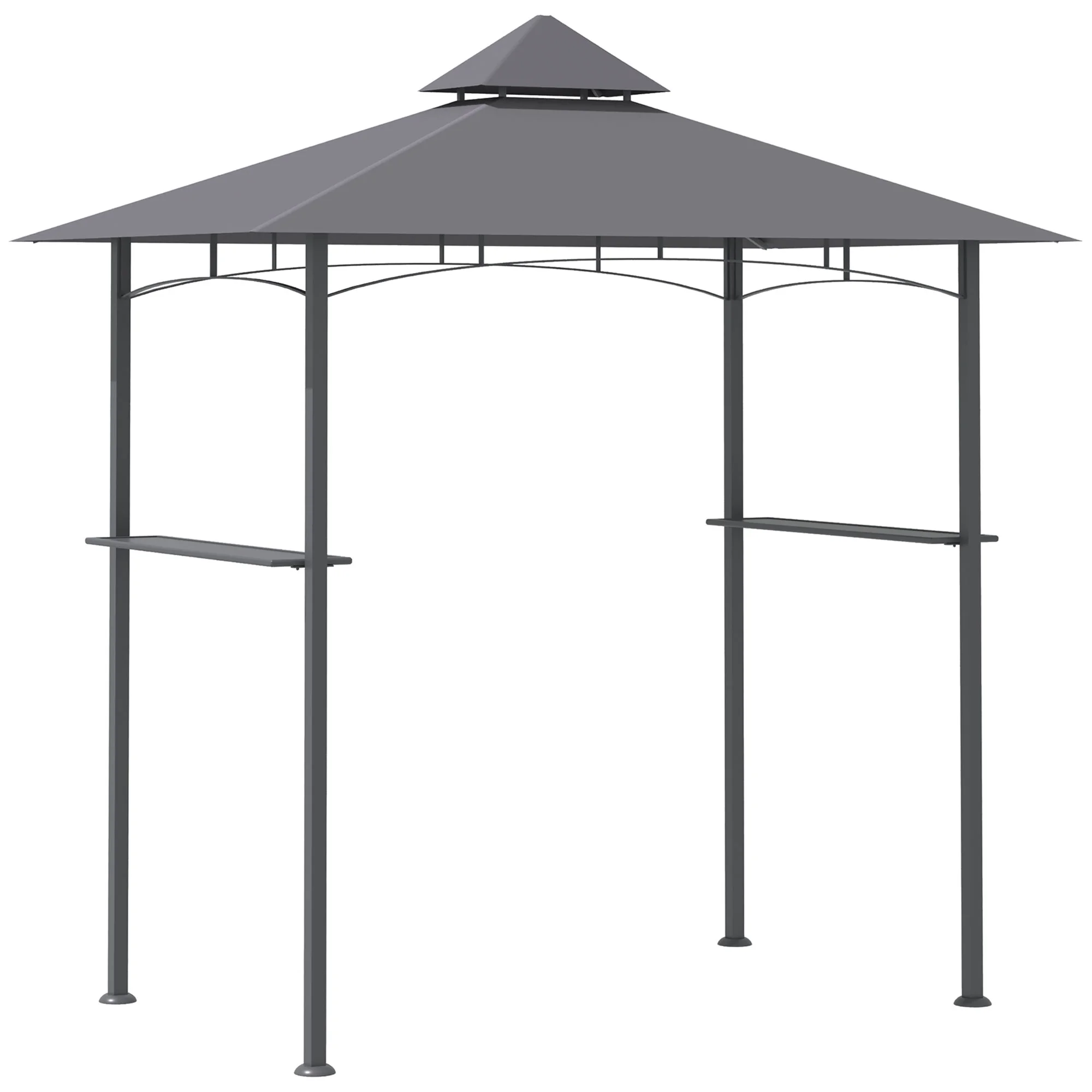 Outsunny 8' x 5' Grill Gazebo with Double Roof, Outdoor BBQ Gazebo Canopy with 2 Side Shelves for Patio Yard Garden, Gray