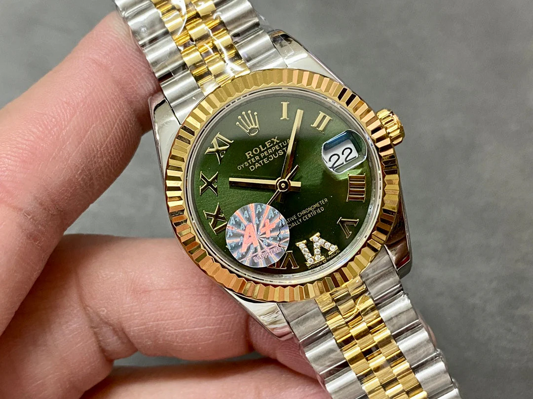 Rolex Watch DATEJUST 36MM GOLD STEEL DIAMOND NUMERALS GREEN DIAL