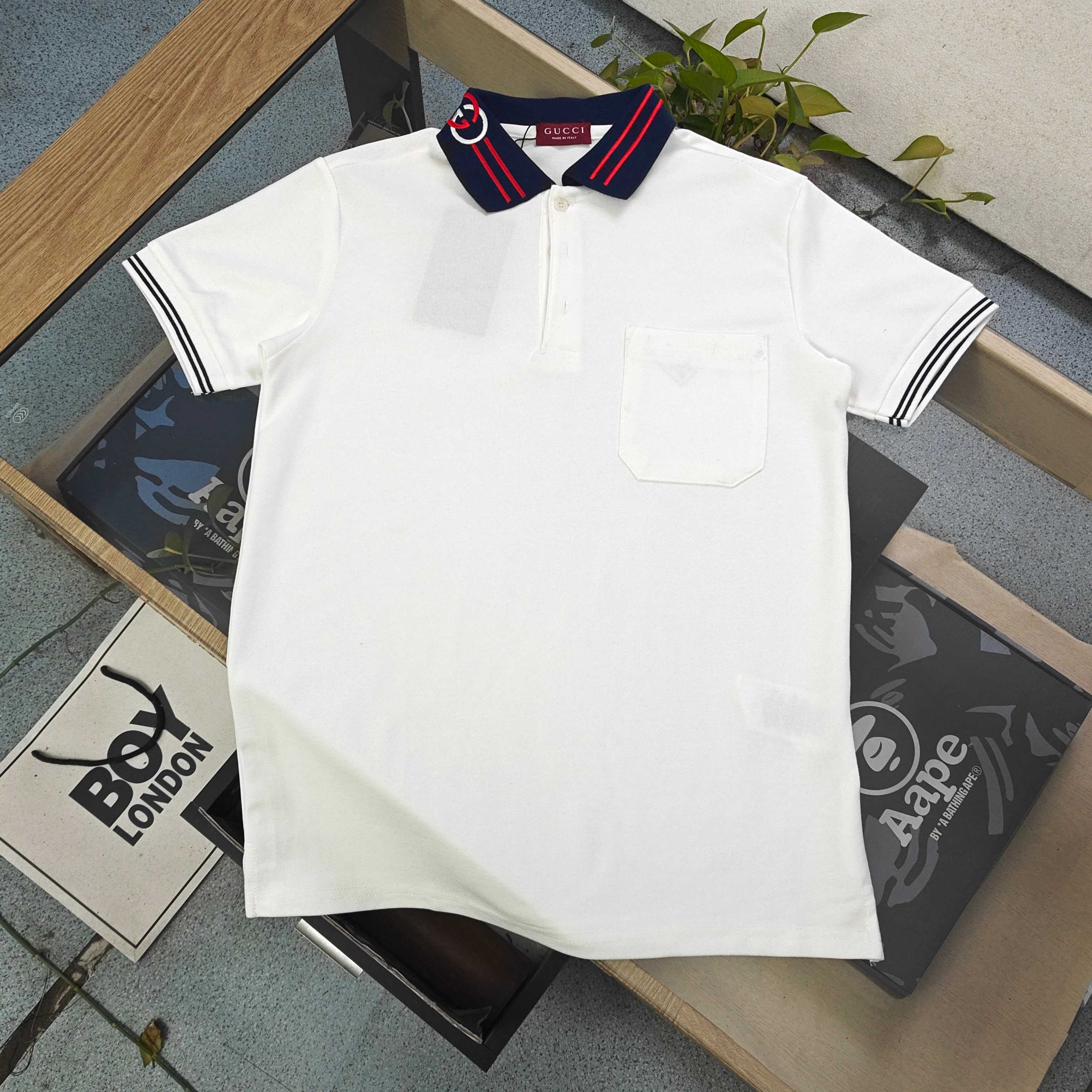 Gucci Interlocking G Web Trim Collar Polo Shirt