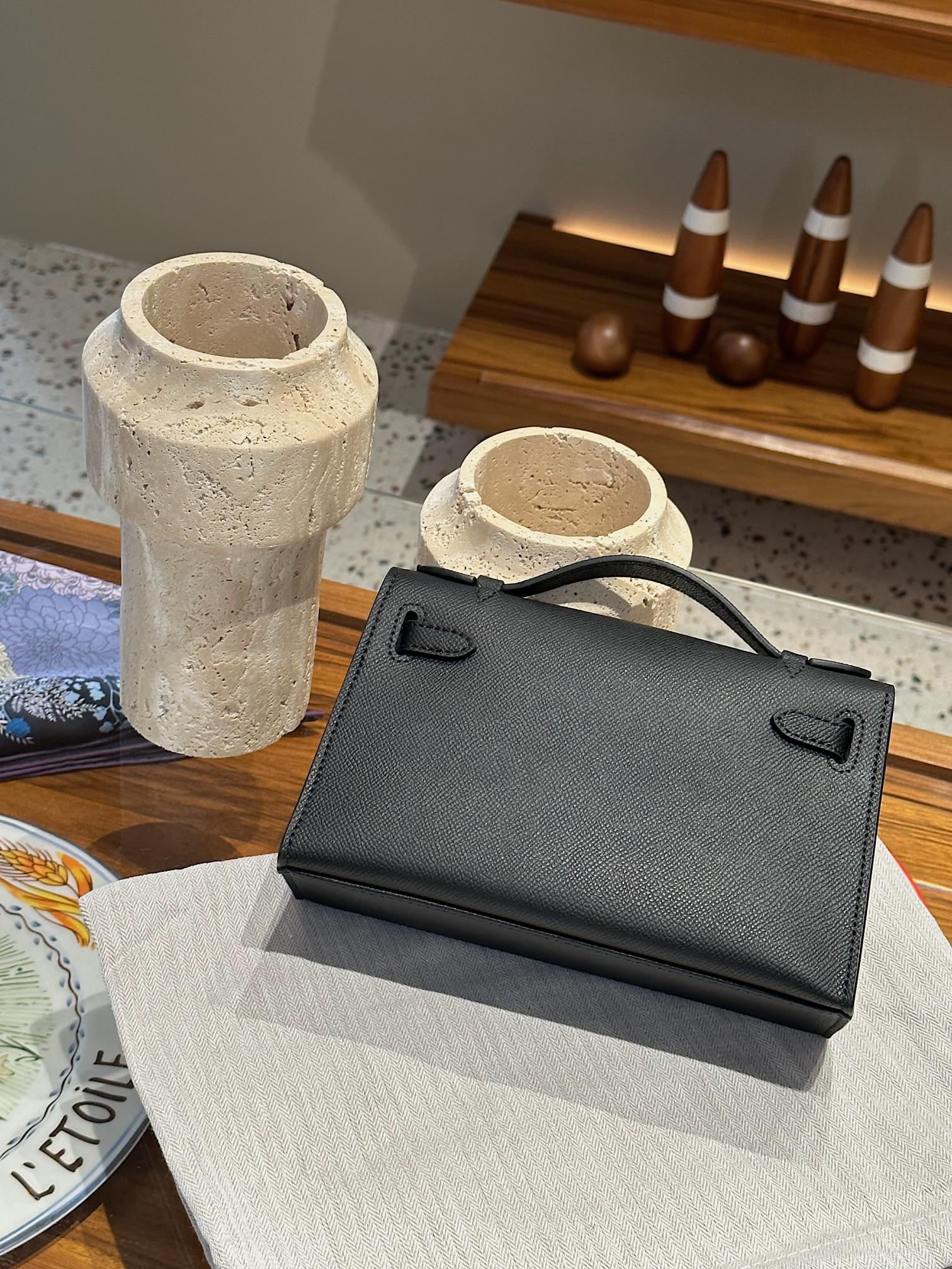 Hermes Kelly Mini 1st Kelly Pochette Generation Epsom Palm Leather-Black
