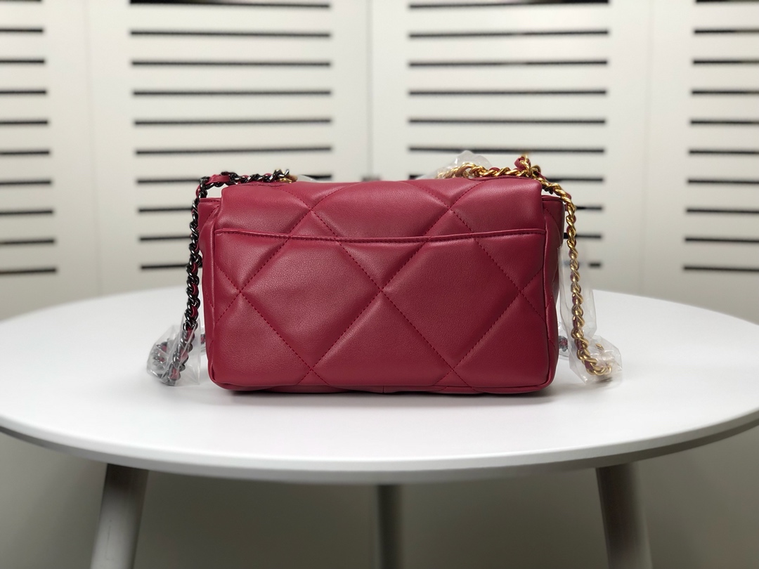 Chanel Calfskin Quilted Chanel 19 Flap Dark Red -Golden - Bag