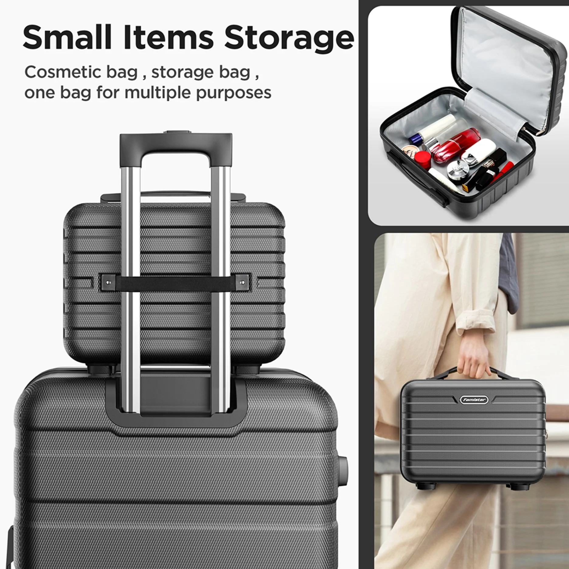 11Pcs Luggage Sets, ABS Hardshell Suitcase w/ Dual 360° Spinner Wheels & TSA Lock, Lightweight Durable Hardside Carry on Luggage for Travel, Deep Black