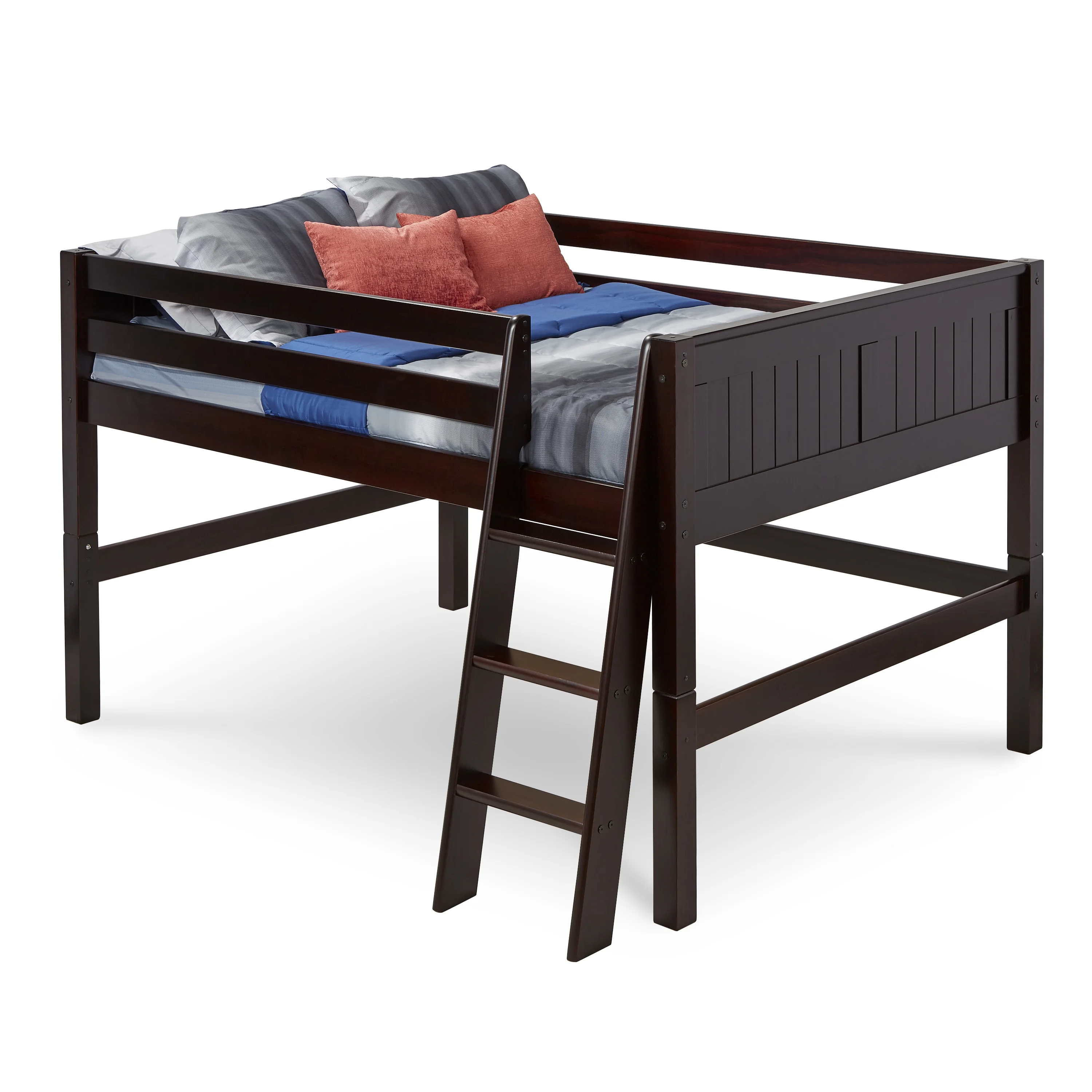 Camaflexi Full Size Low Loft Bed - Panel Headboard - Cappuccino Finish