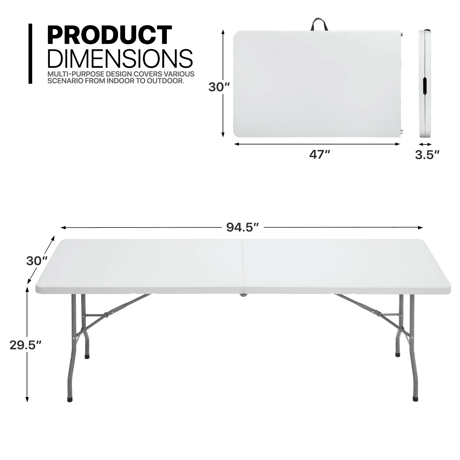 Magshion 11 Pieces 8 Ft Heavy Duty Folding Utility Table and Chair Set, Rectangle Fold in Half Table Outdoor Picnic Desk with Handle and Foldable Chairs, White/Black