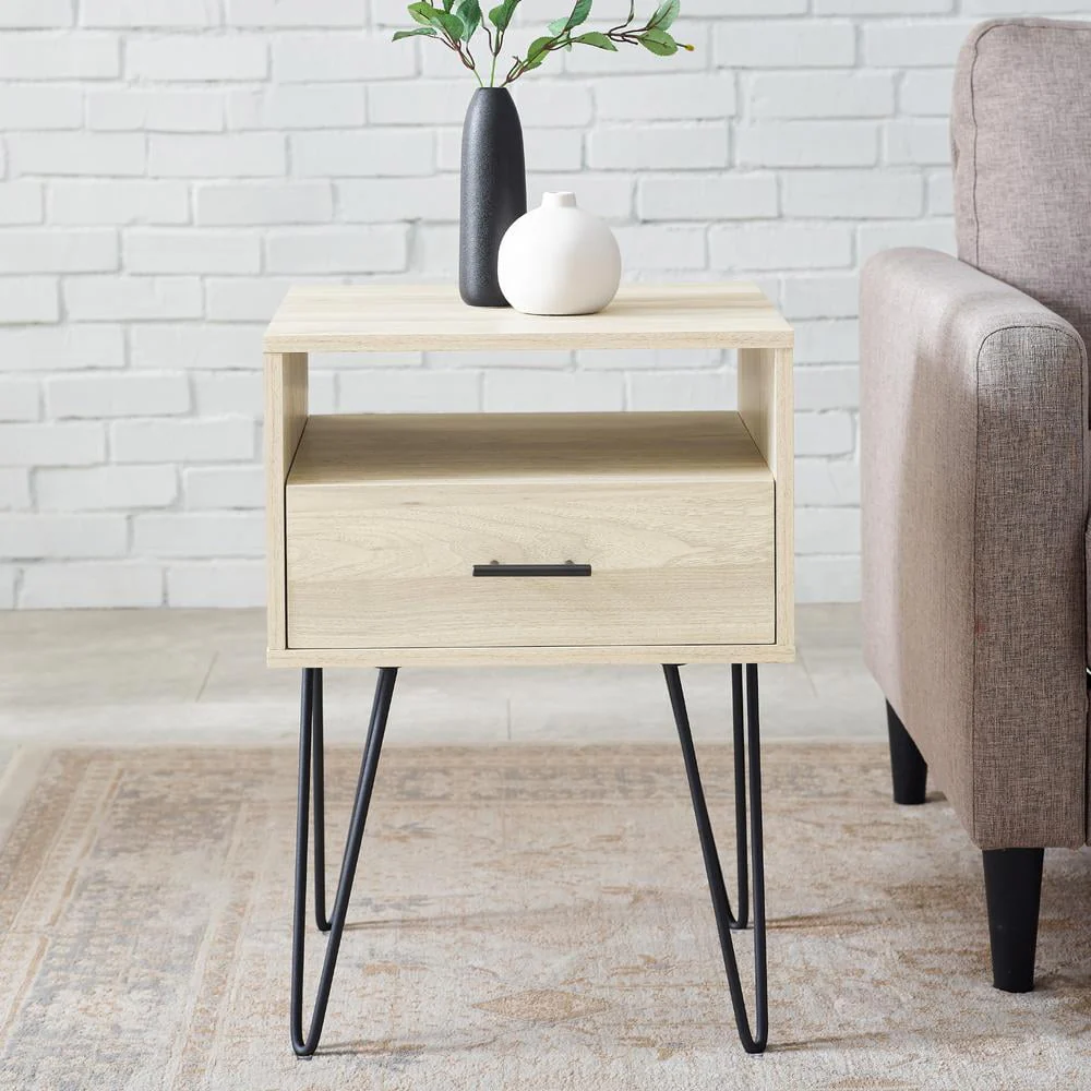 Walker Edison 18" 1-Drawer Hairpin Side Table - Birch
