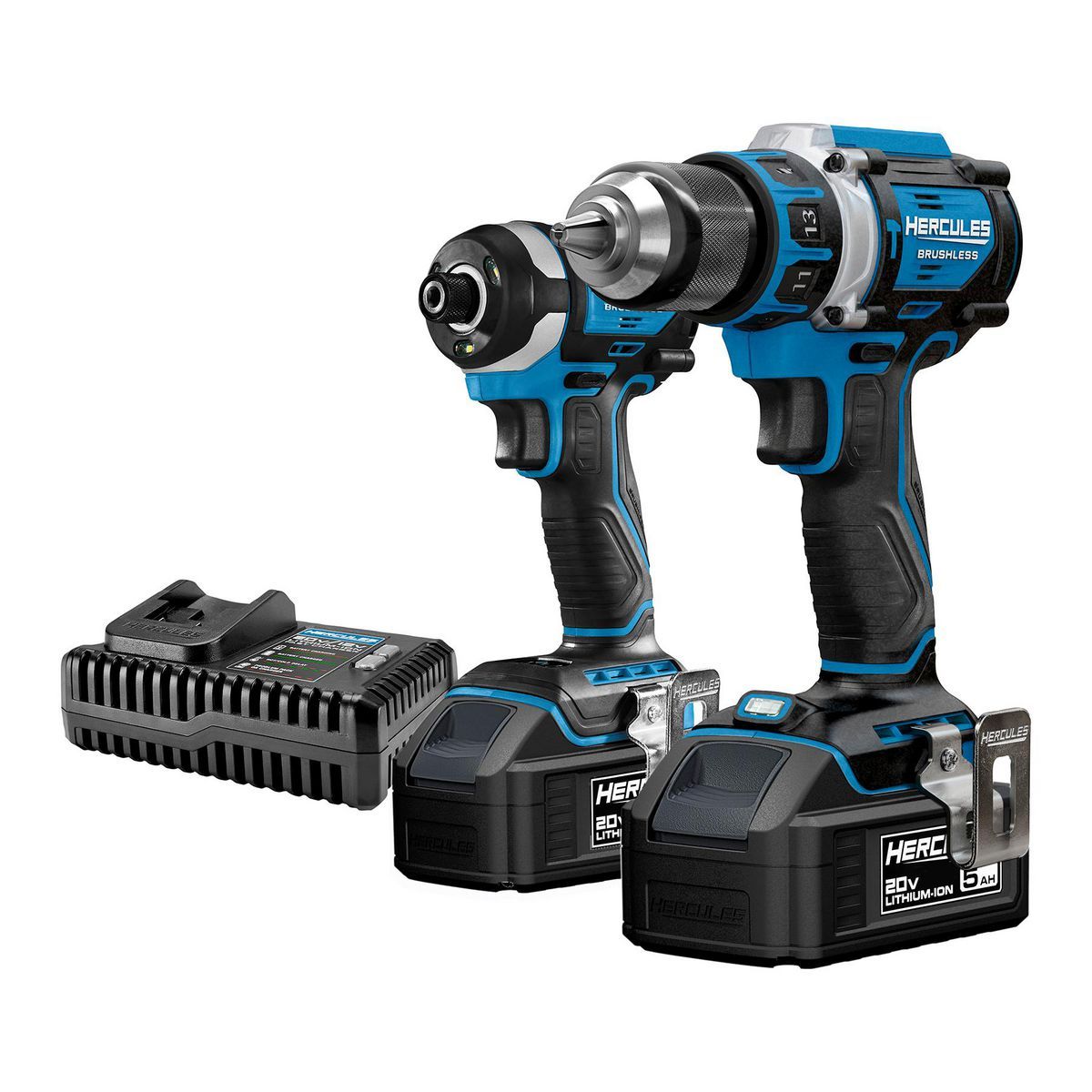 HERCULES 20V Brushless Cordless Hammer Drill and Impact Driver 2-Tool Combo Kit with (2) 5 Ah Batteries and Charger